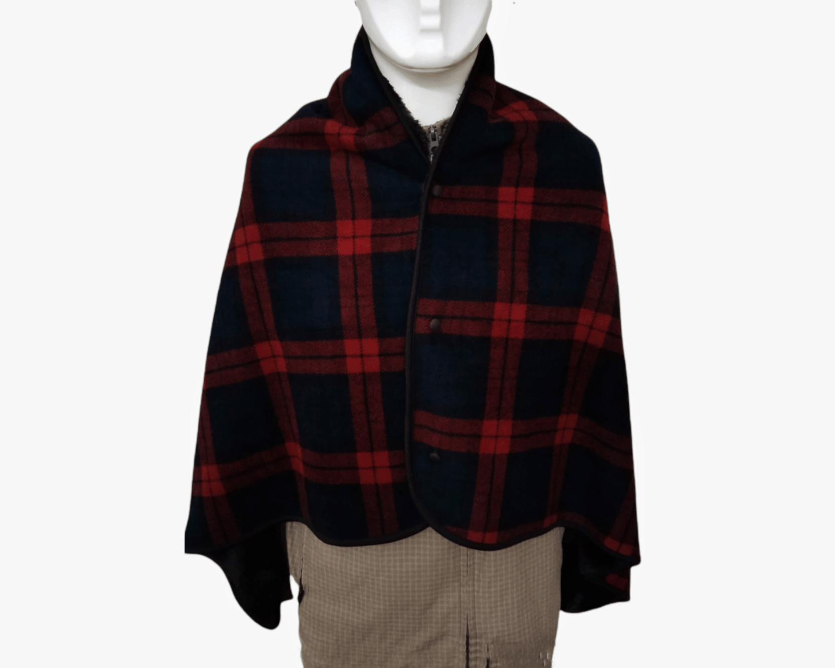 image of Jun Takahashi x Uniqlo Plaid Furry Fleece Button Up Cape in Plaid Red, Men's (Size Medium)