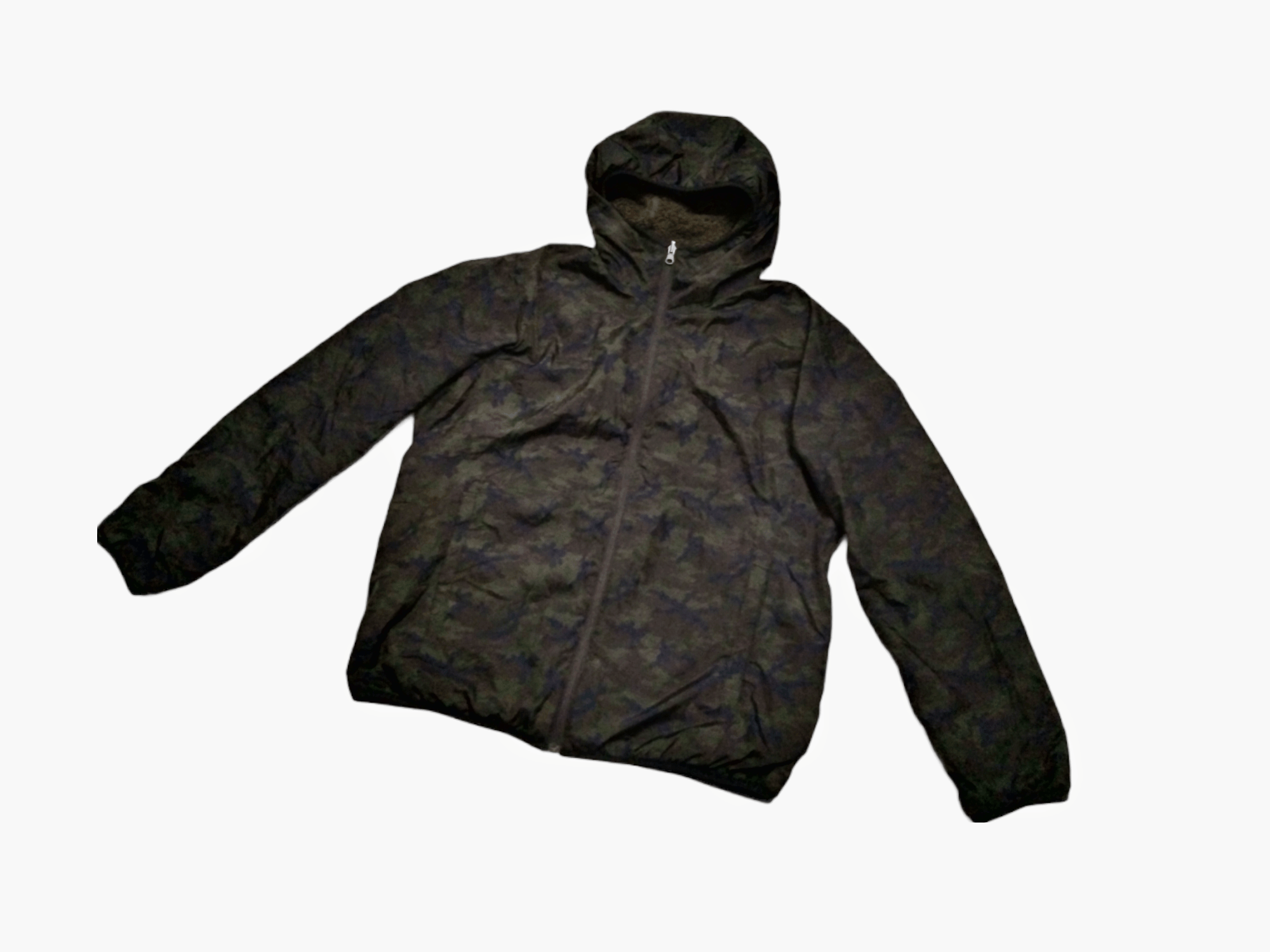 REVERSIBLE CAMO/SHERPA HOODIE JACKET