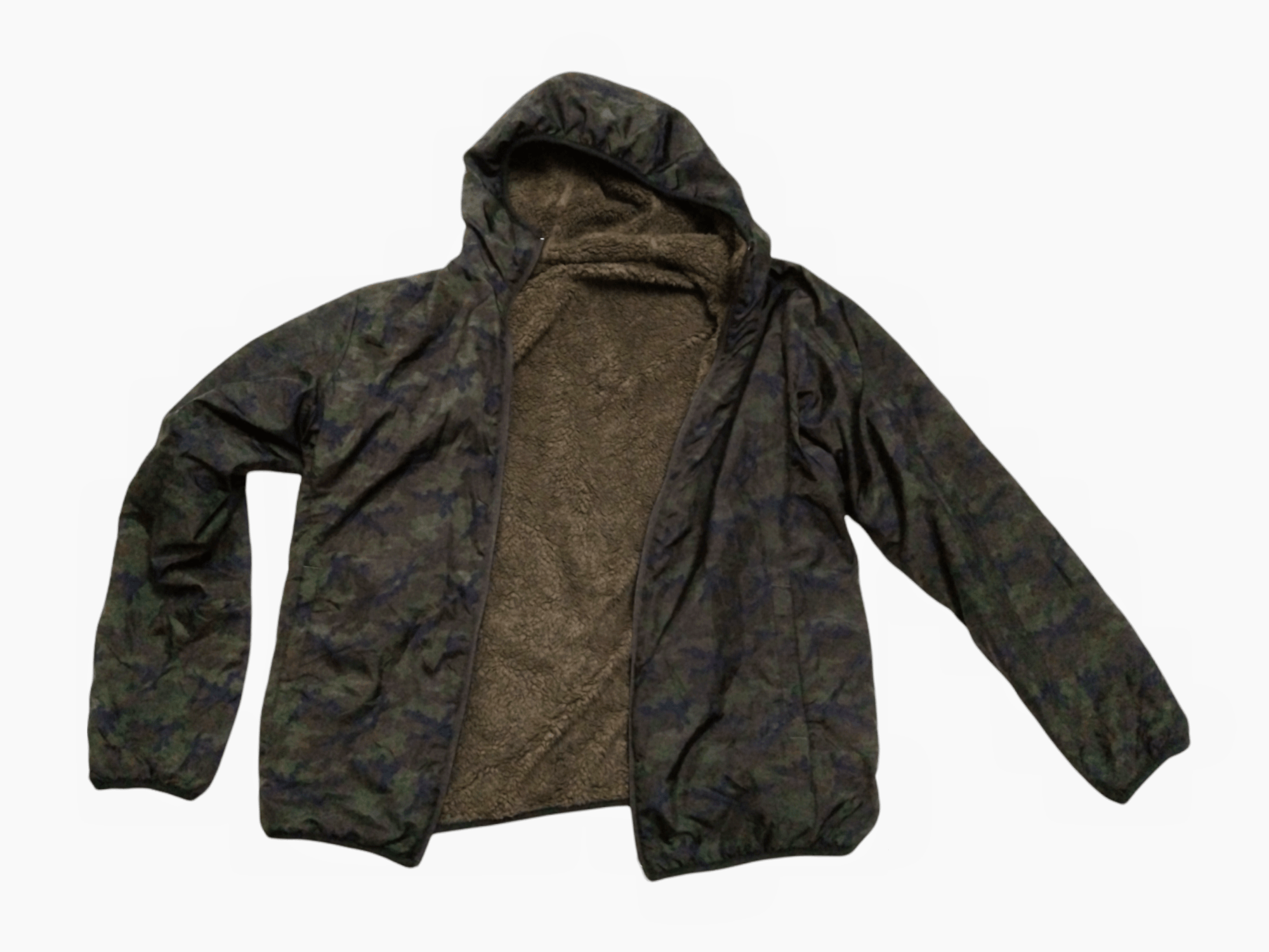 REVERSIBLE CAMO/SHERPA HOODIE JACKET