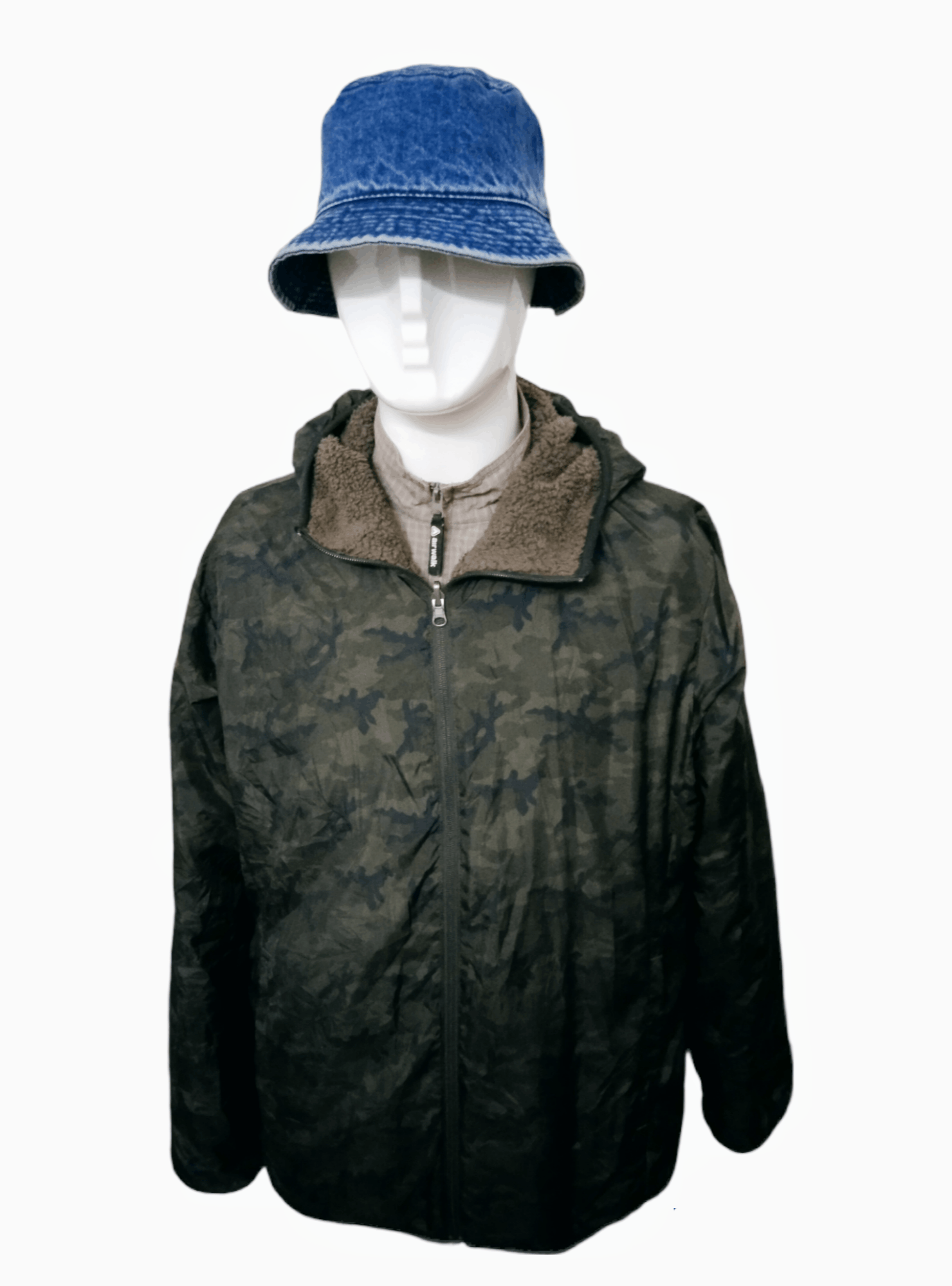 image of Reversible Camo/sherpa Hoodie Jacket in Camo Brown, Men's (Size Large)