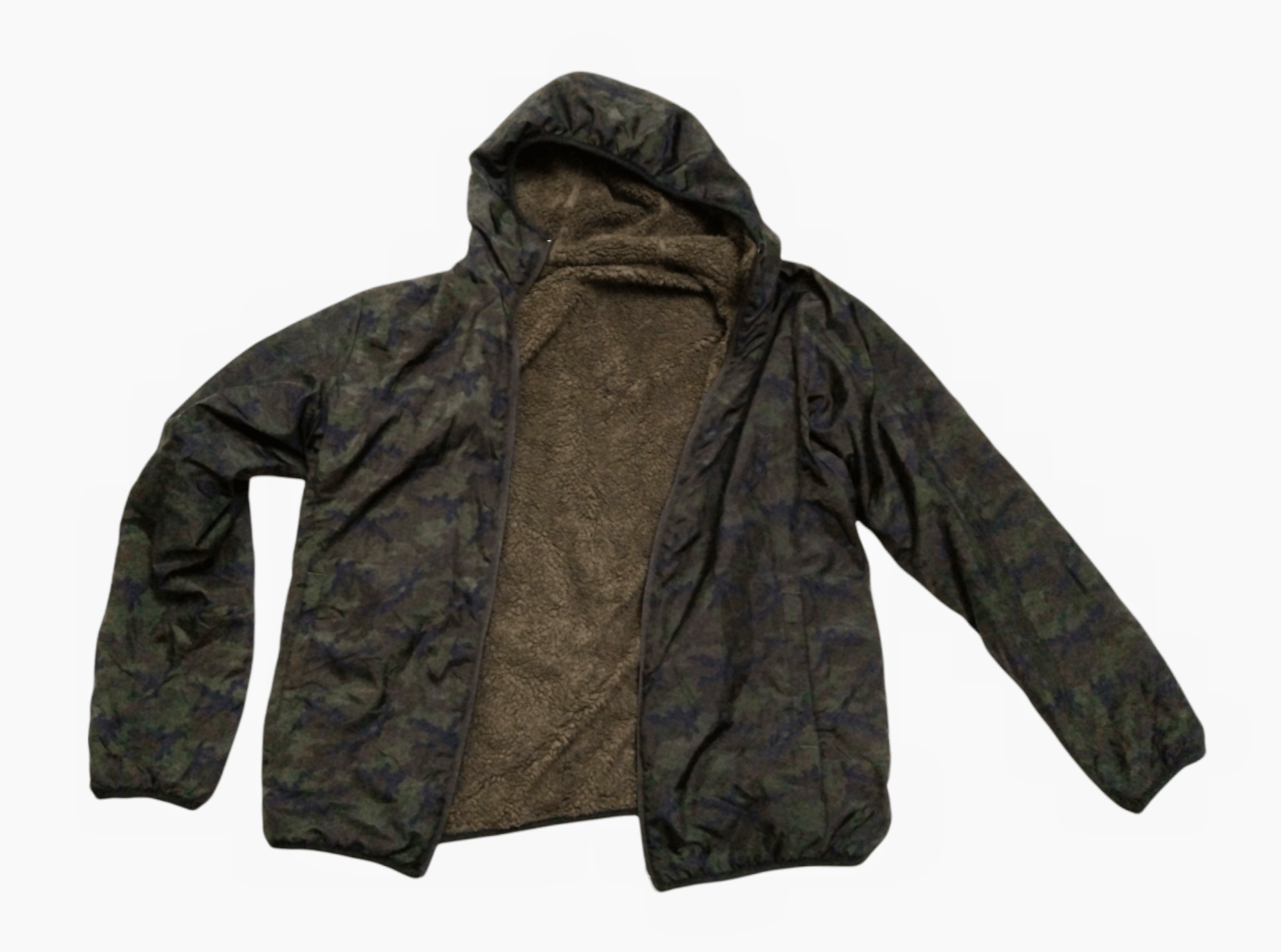 REVERSIBLE CAMO/SHERPA HOODIE JACKET