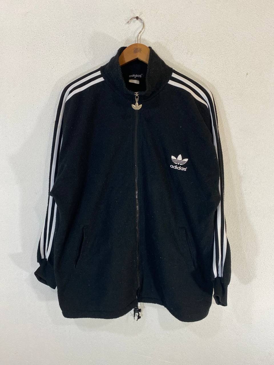 Adidas Vintage Adidas Trefoil Black Fleece jacket Big Logo Back Size US M / EU 48-50 / 2 - 2 Thumbnail