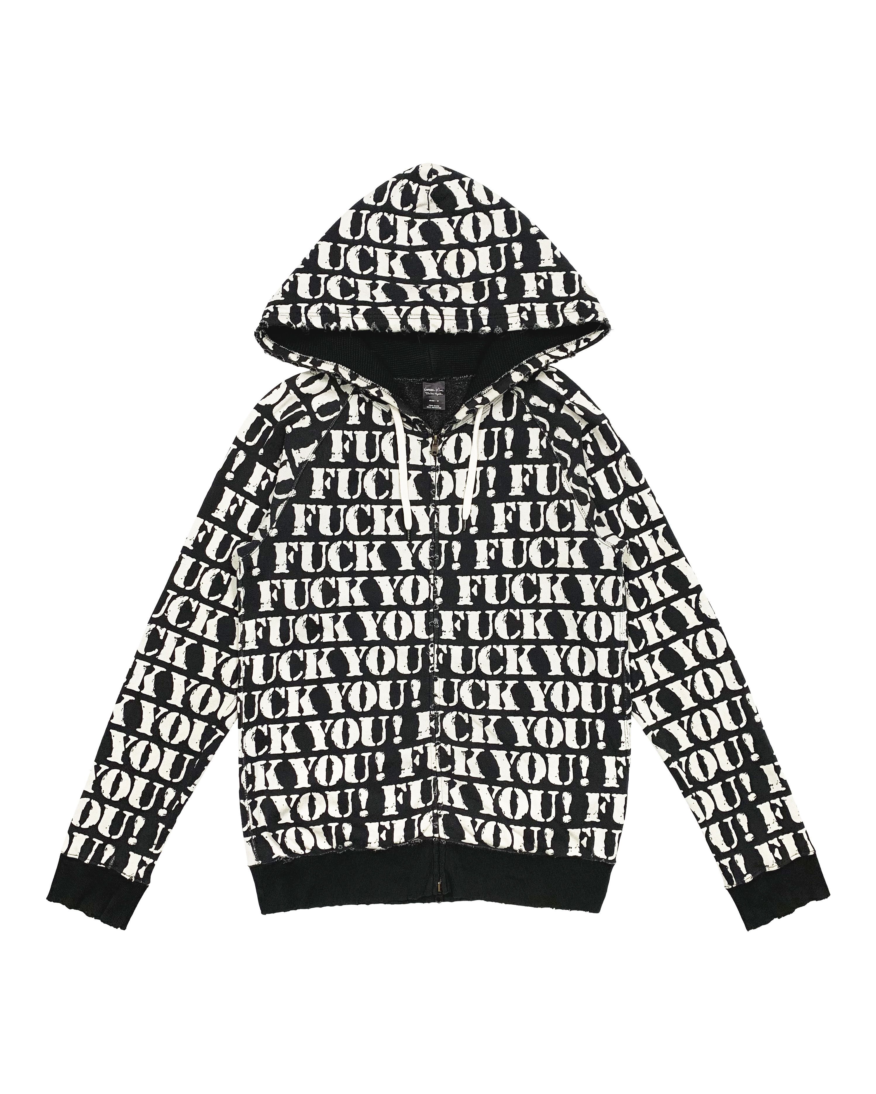 image of Number N Ine S/s 2006 "fuck You!" Hoodie in Black/White, Men's (Size Large)