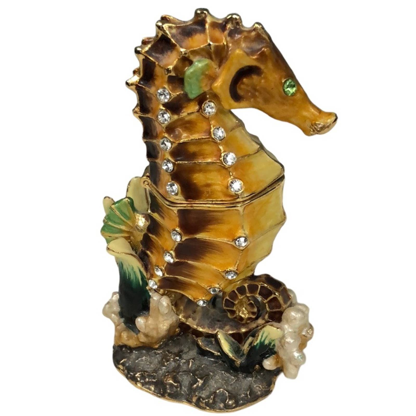 Hinged Seahorse Rhinestone Accent 3.5 Trinket Box gold bling