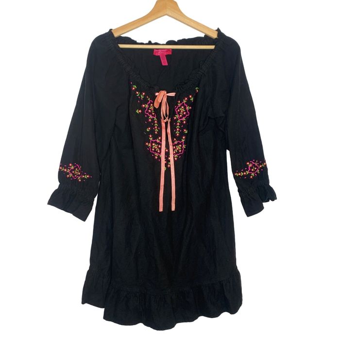 Betsey Johnson Betsey Johnson Intimates Vintage Black Boho Mini Dress ...