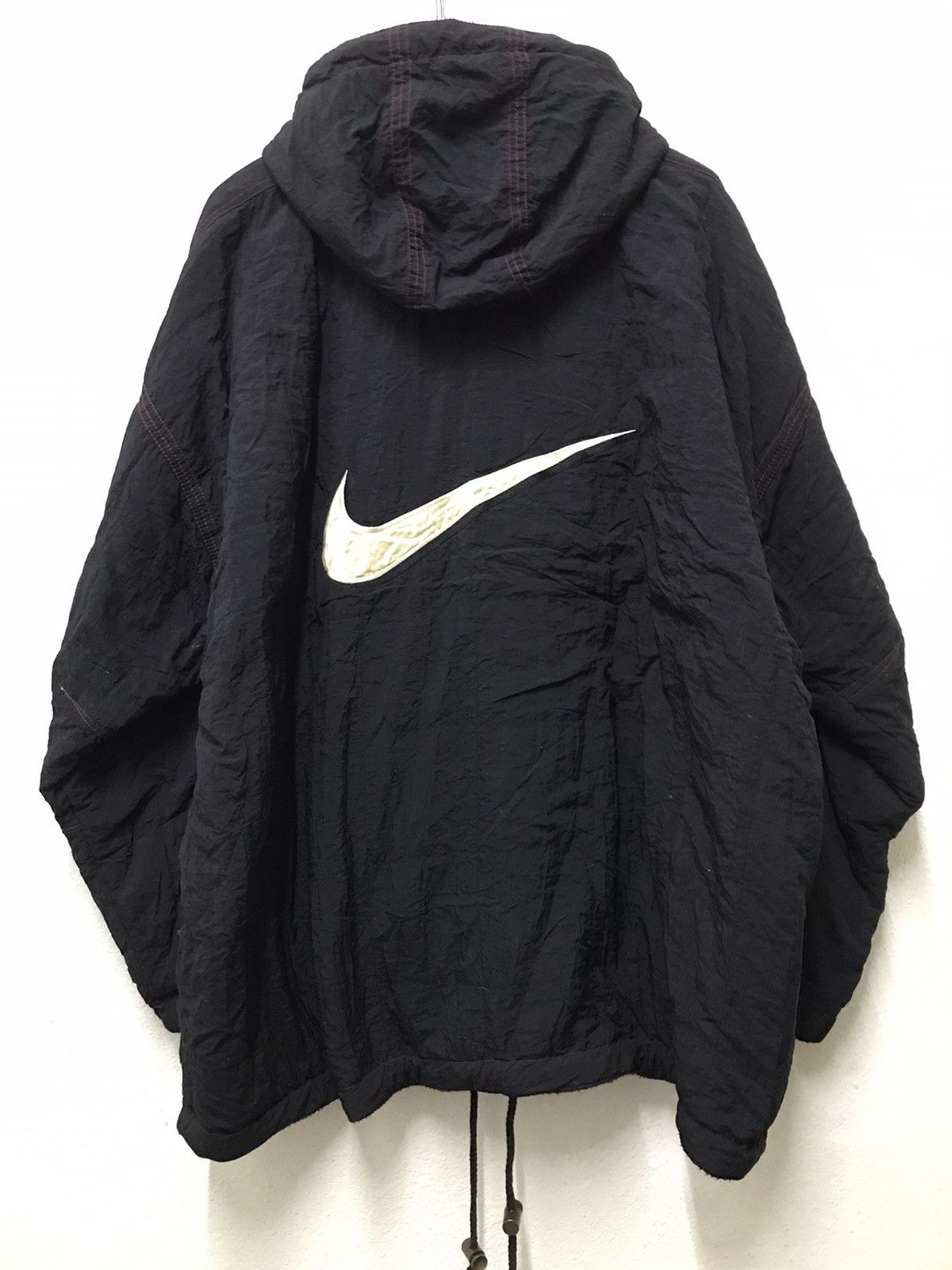🔥 90s NIKE BIG SWOOSH REVERSIBLE NYLON/FLEECE HOODIE JACKET