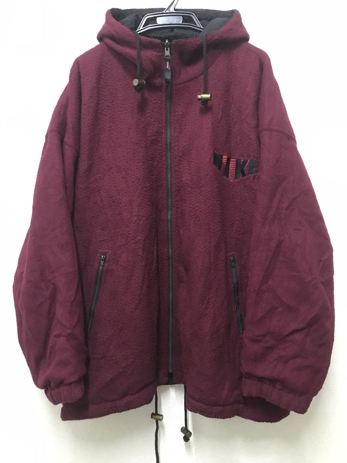 🔥 90s NIKE BIG SWOOSH REVERSIBLE NYLON/FLEECE HOODIE JACKET