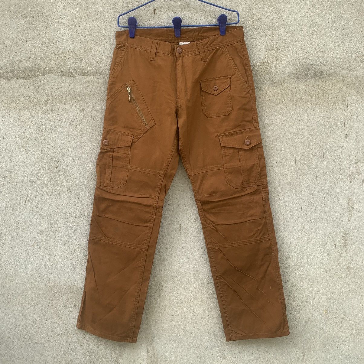 image of Avant Garde Nicedouble Knee Heavy Cotton Free Gate Japan Cargo Pants in Brown, Men's (Size 32)