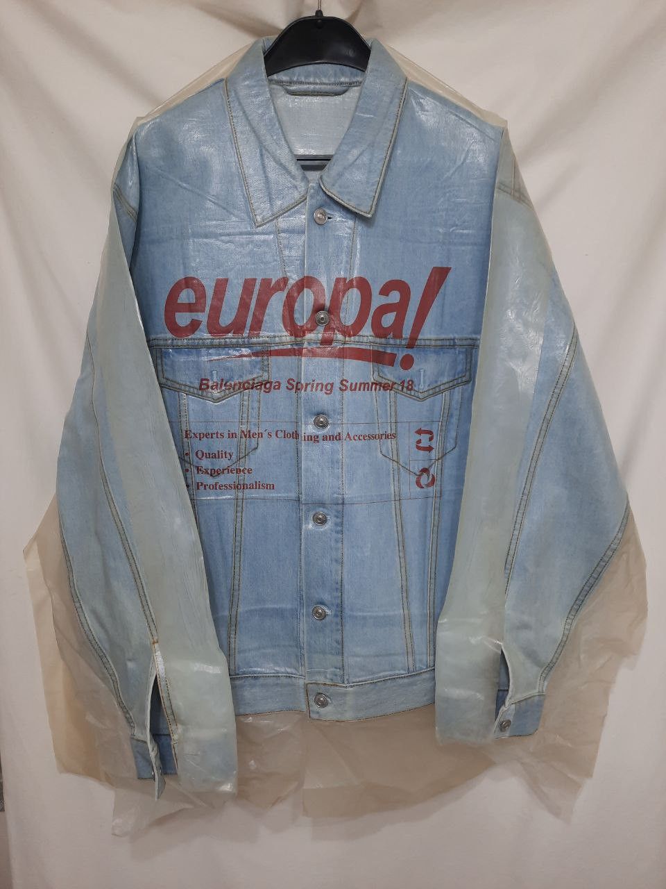 image of Balenciaga Ss18 Europa Plastic Denim Jacket in Blue, Men's (Size Small)