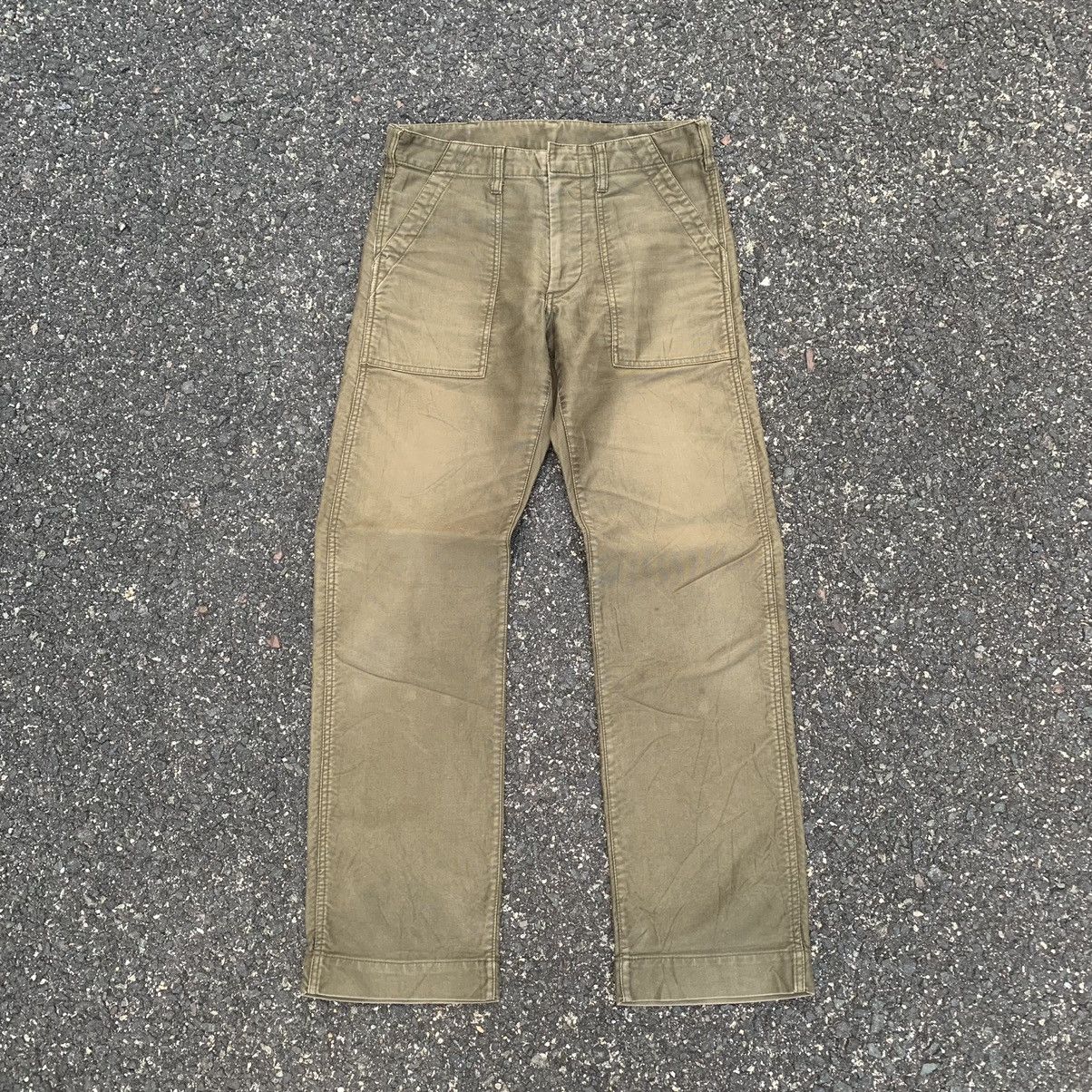 image of Japanese Vintage Trousers Faded Baker Pants in Green Army, Men's (Size 28)