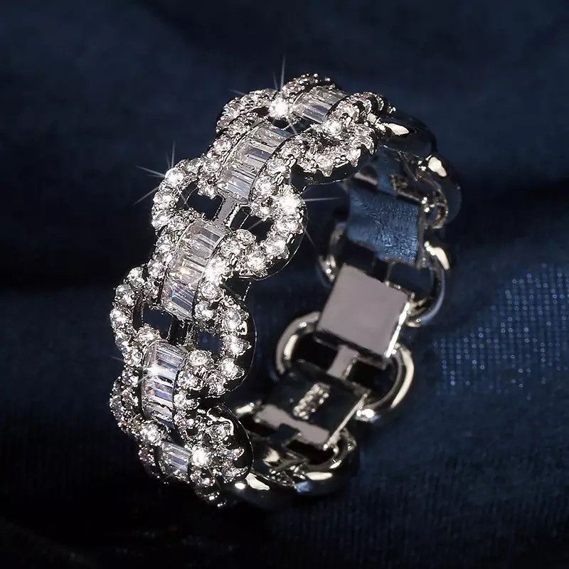 Jewelry Silver Color Bling Zircon Stone Chain Ring Size ONE SIZE - 1 Thumbnail