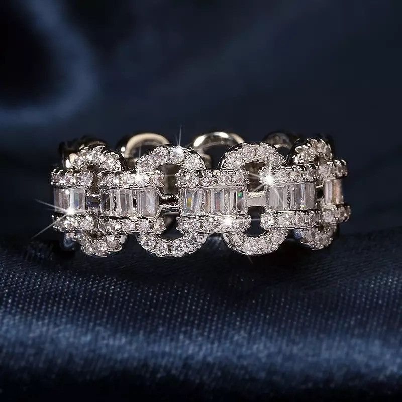 Jewelry Silver Color Bling Zircon Stone Chain Ring Size ONE SIZE - 4 Thumbnail