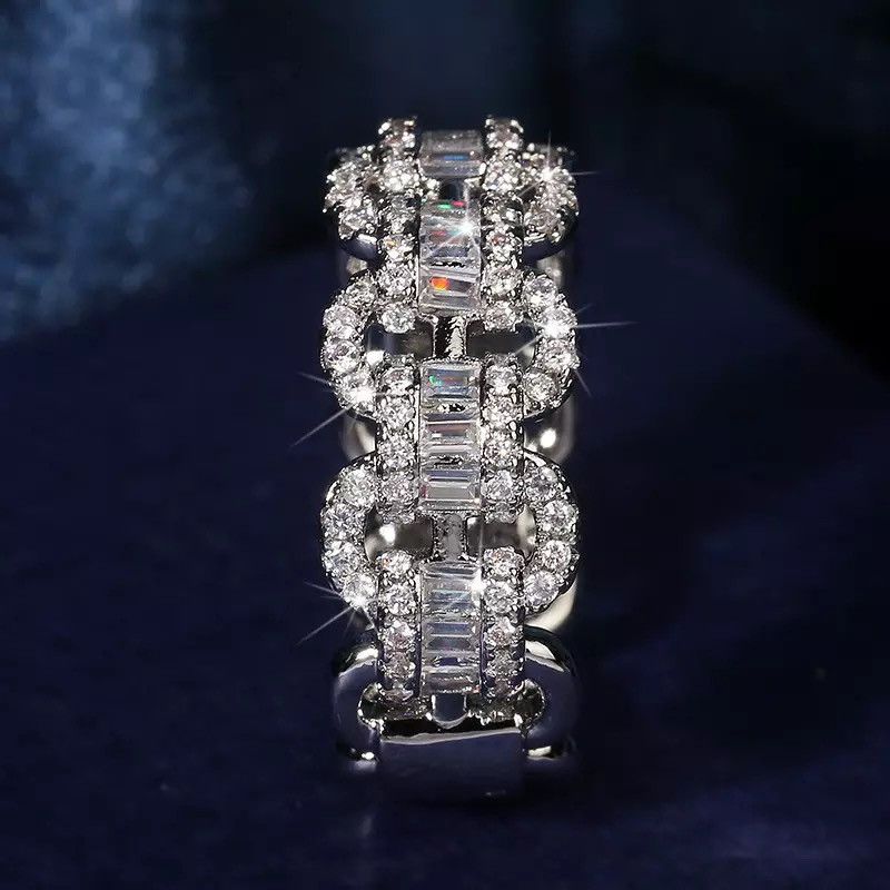 Jewelry Silver Color Bling Zircon Stone Chain Ring Size ONE SIZE - 2 Thumbnail