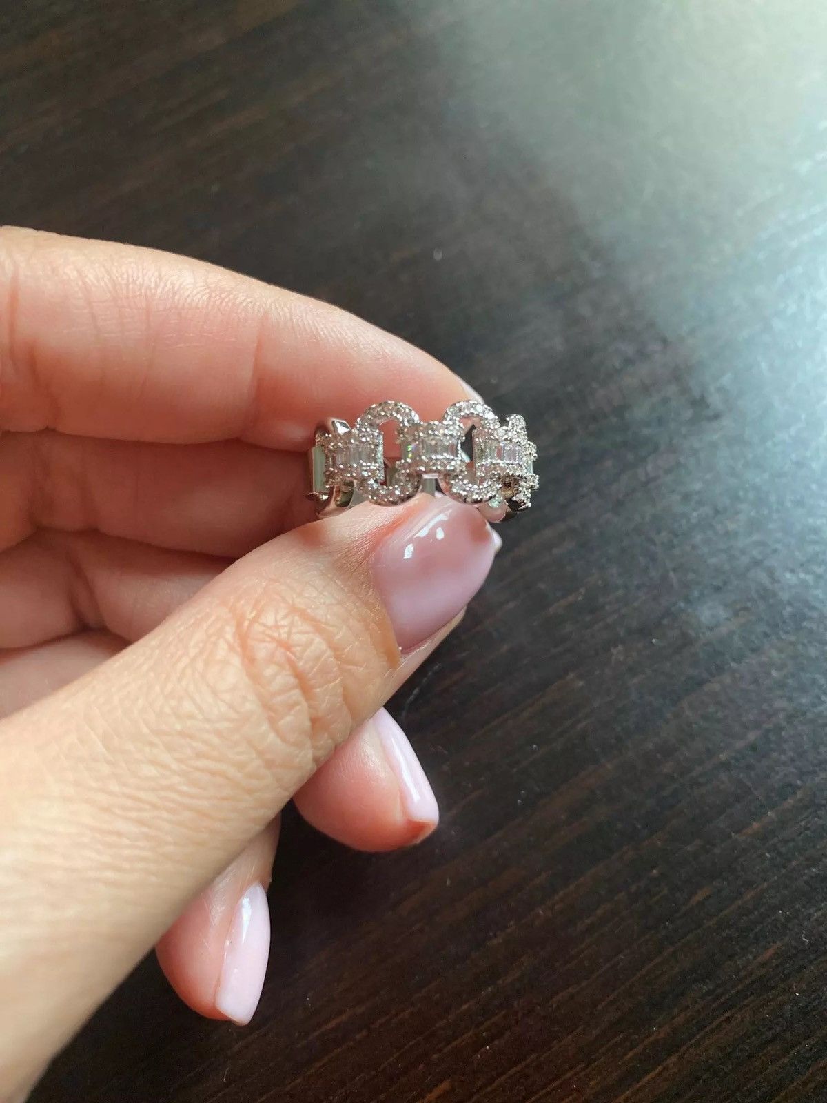 Jewelry Silver Color Bling Zircon Stone Chain Ring Size ONE SIZE - 5 Thumbnail