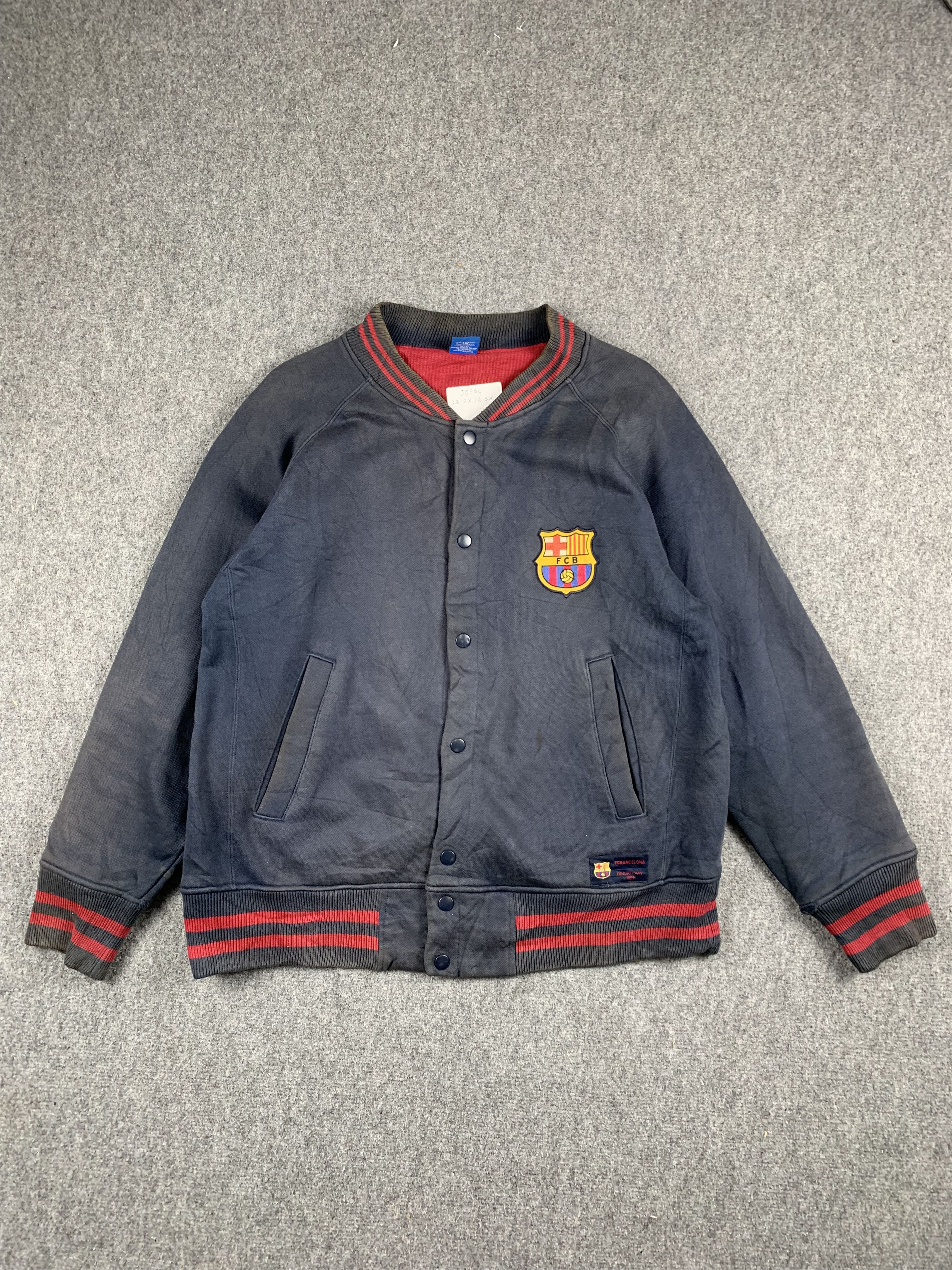 image of F C Barcelona x Vintage F.c. Barcelona Wool Varsity Jacket in Blue, Men's (Size Medium)