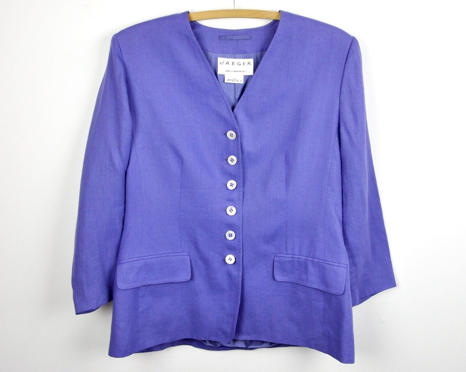 Jaeger × Vintage Jaeger Linen Blazer Sport Jacket Coat V Neck Button Up Size XL / US 12-14 / IT 48-50 - 1 Thumbnail