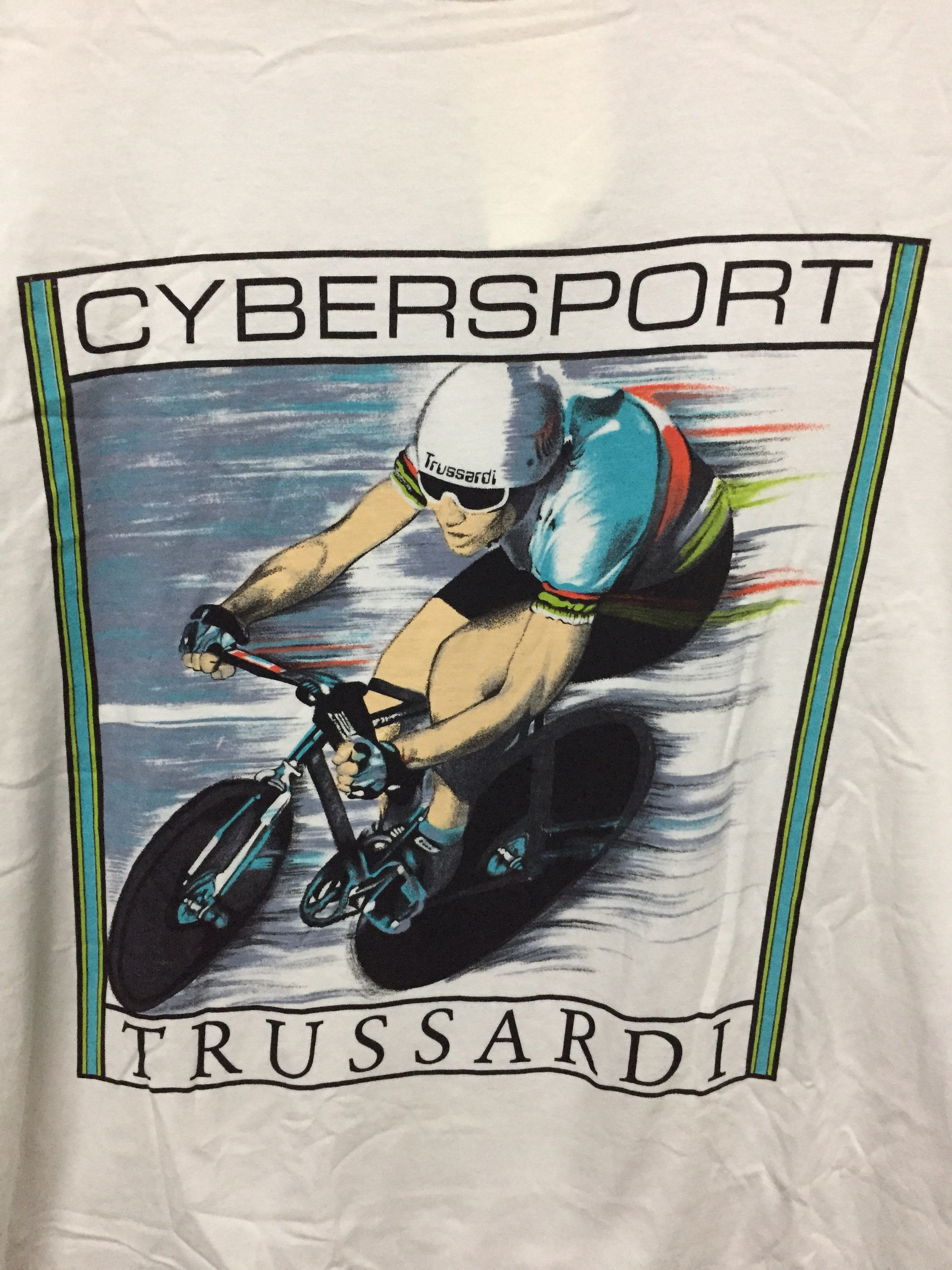 Trussardi × Vintage 90's TRUSSARDI Cybersport painting tee bicycle Size US L / EU 52-54 / 3 - 4 Thumbnail