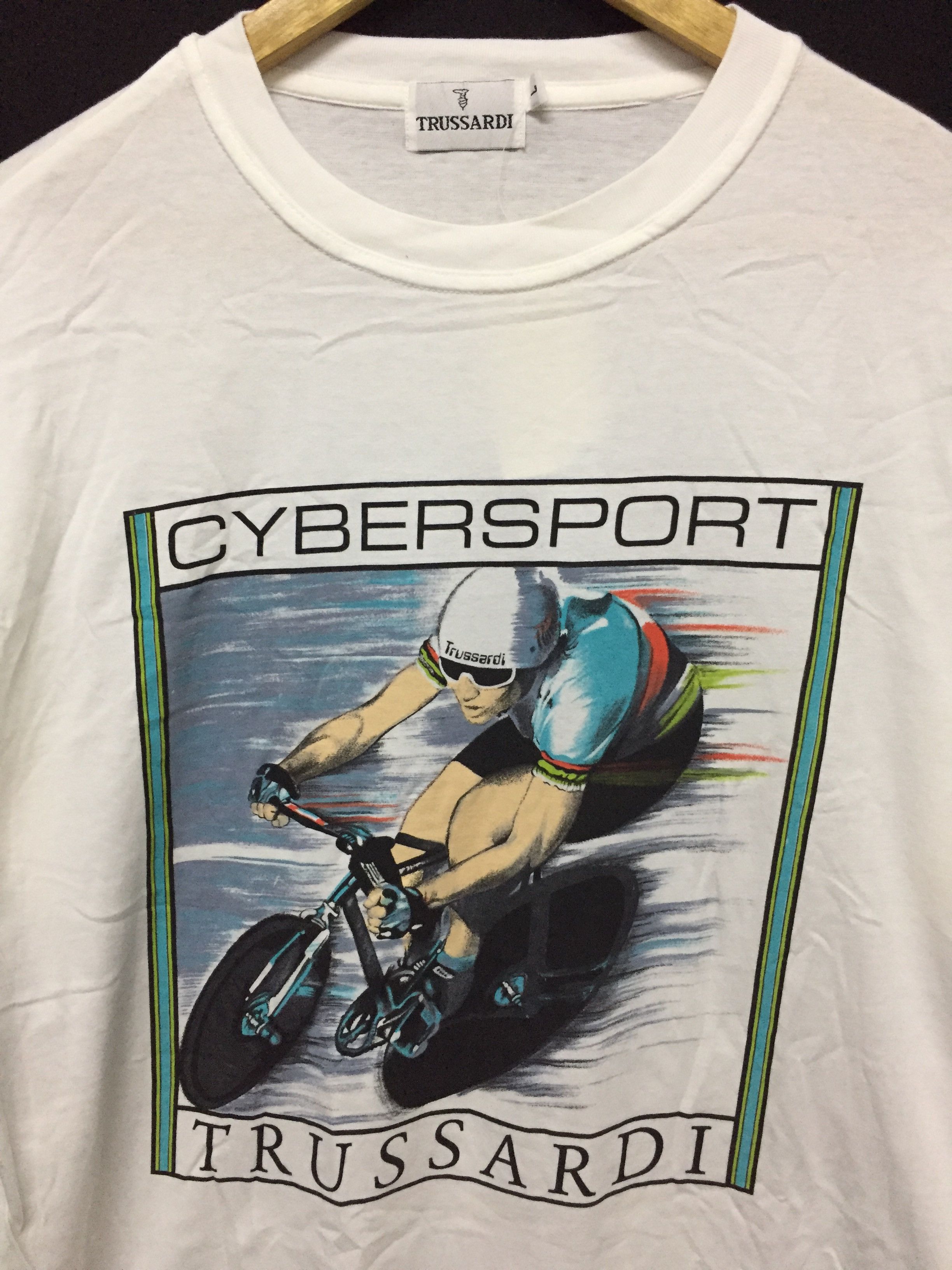 Trussardi × Vintage 90's TRUSSARDI Cybersport painting tee bicycle Size US L / EU 52-54 / 3 - 3 Thumbnail
