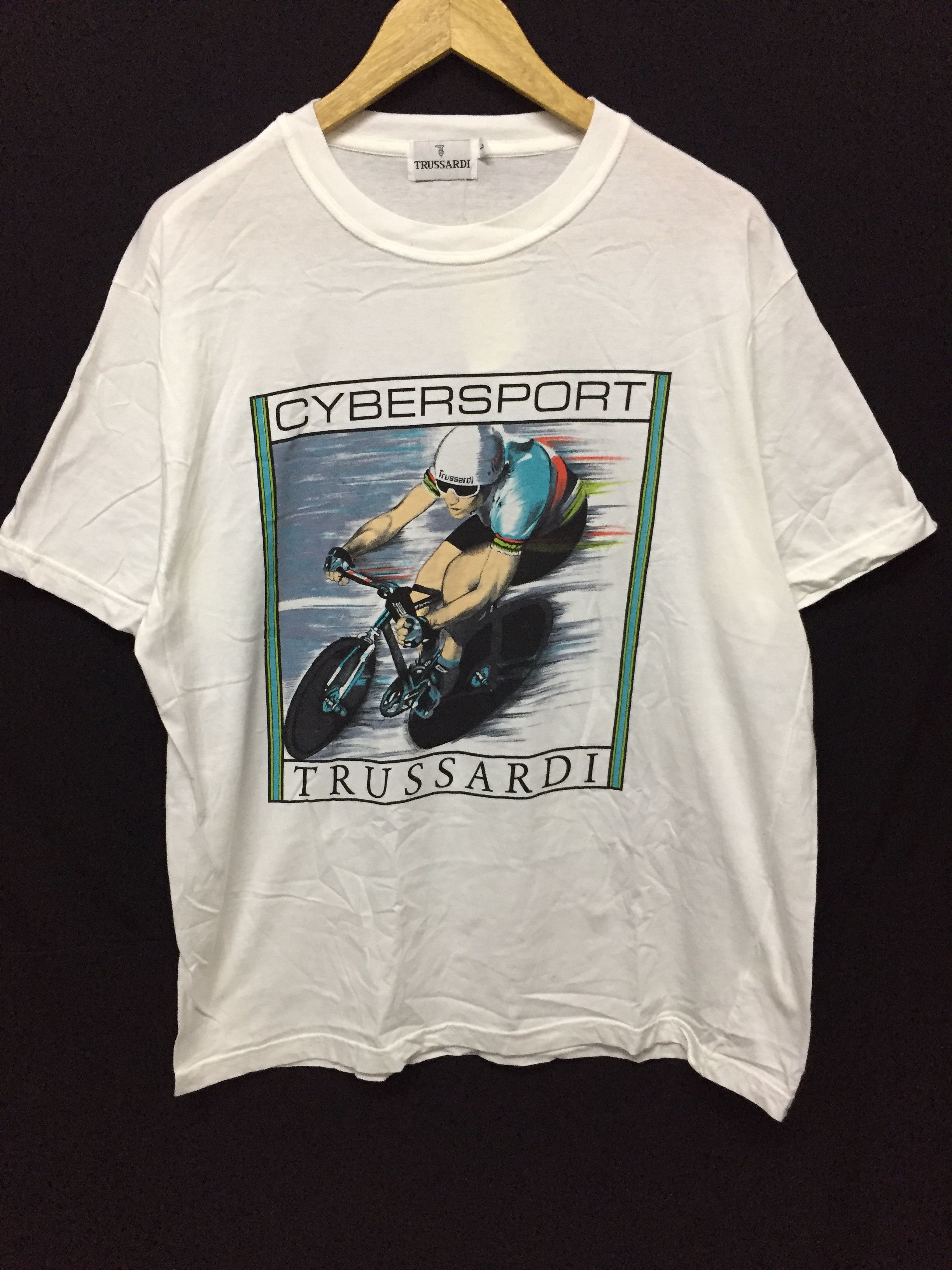Trussardi × Vintage 90's TRUSSARDI Cybersport painting tee bicycle Size US L / EU 52-54 / 3 - 2 Thumbnail