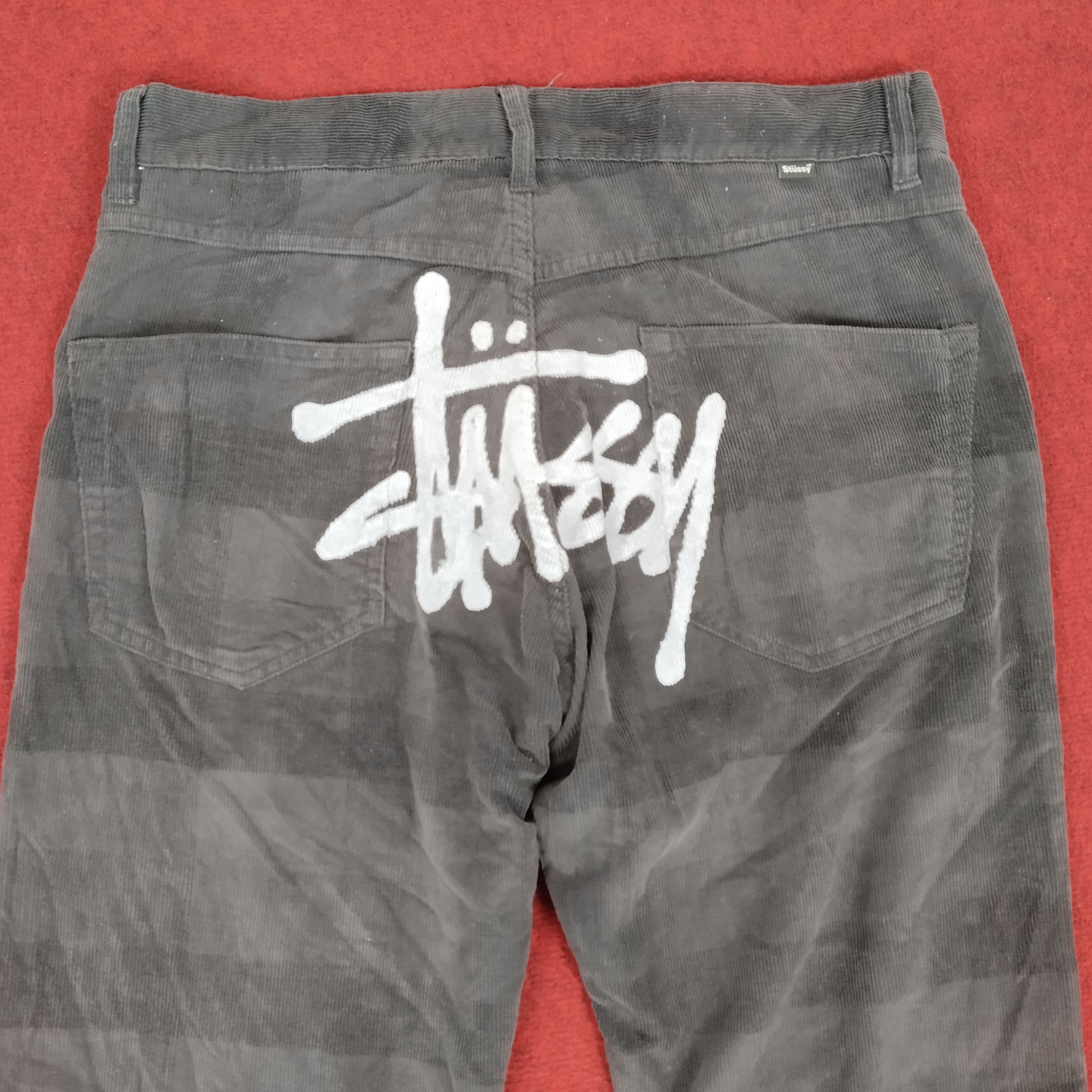Stussy × Vintage Stussy Streetwear Skateboar Custom Logo Style Velvet Pants Size US 34 / EU 50 - 2 Thumbnail