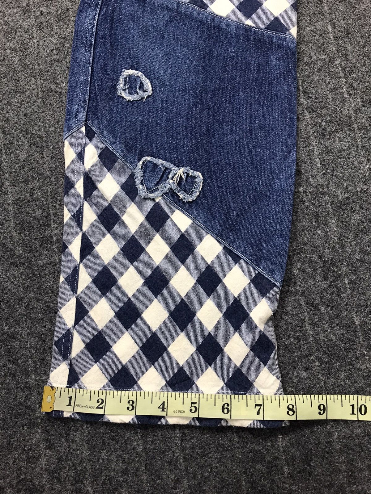 Japanese Brand Vintage Potechino Plaid Checked Patchwork Distressed Denim Size 26" / US 2 / IT 38 - 15 Thumbnail