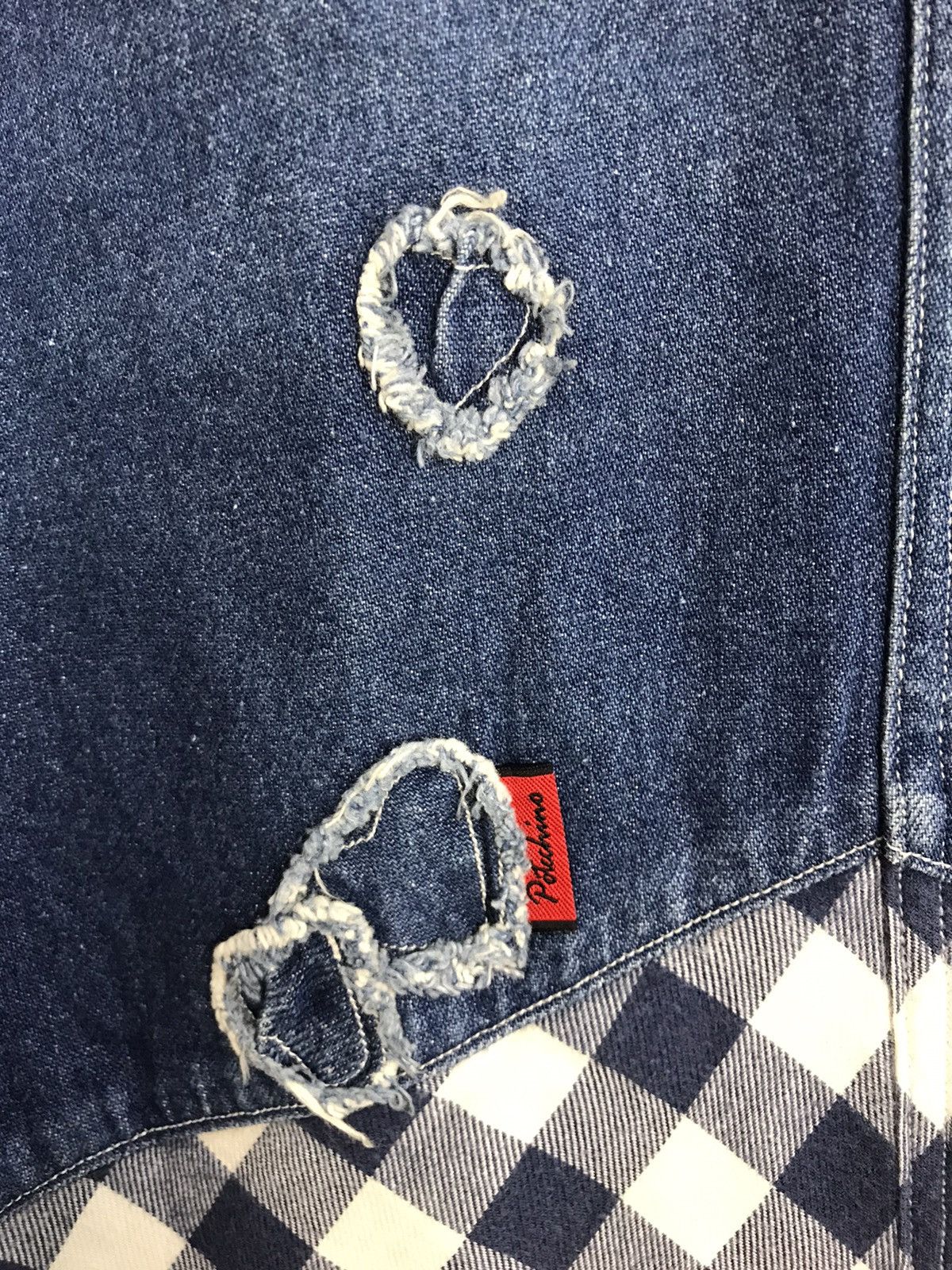 Japanese Brand Vintage Potechino Plaid Checked Patchwork Distressed Denim Size 26" / US 2 / IT 38 - 3 Thumbnail