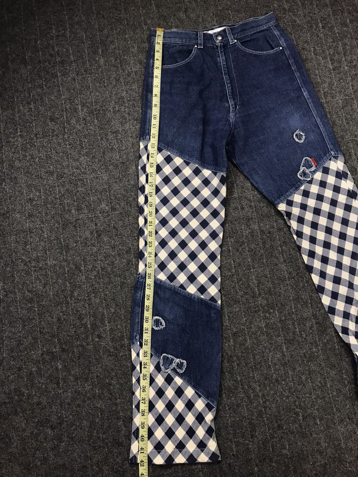 Japanese Brand Vintage Potechino Plaid Checked Patchwork Distressed Denim Size 26" / US 2 / IT 38 - 12 Thumbnail