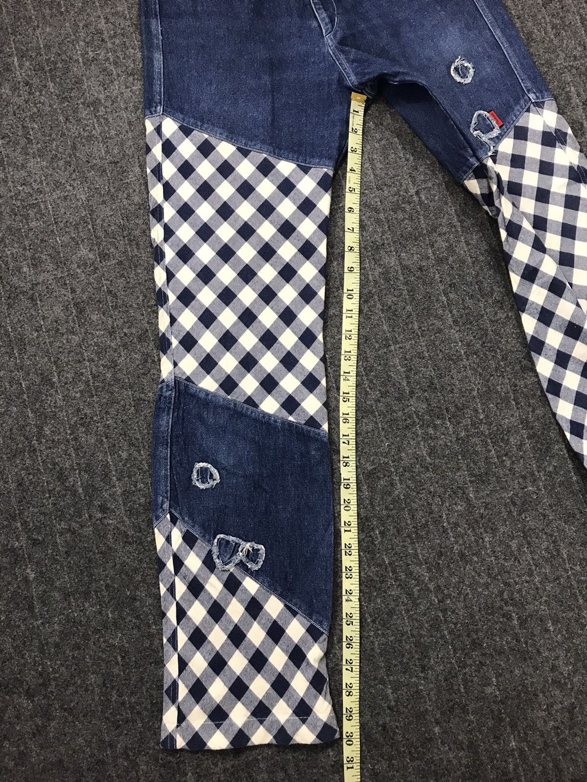 Japanese Brand Vintage Potechino Plaid Checked Patchwork Distressed Denim Size 26" / US 2 / IT 38 - 11 Thumbnail