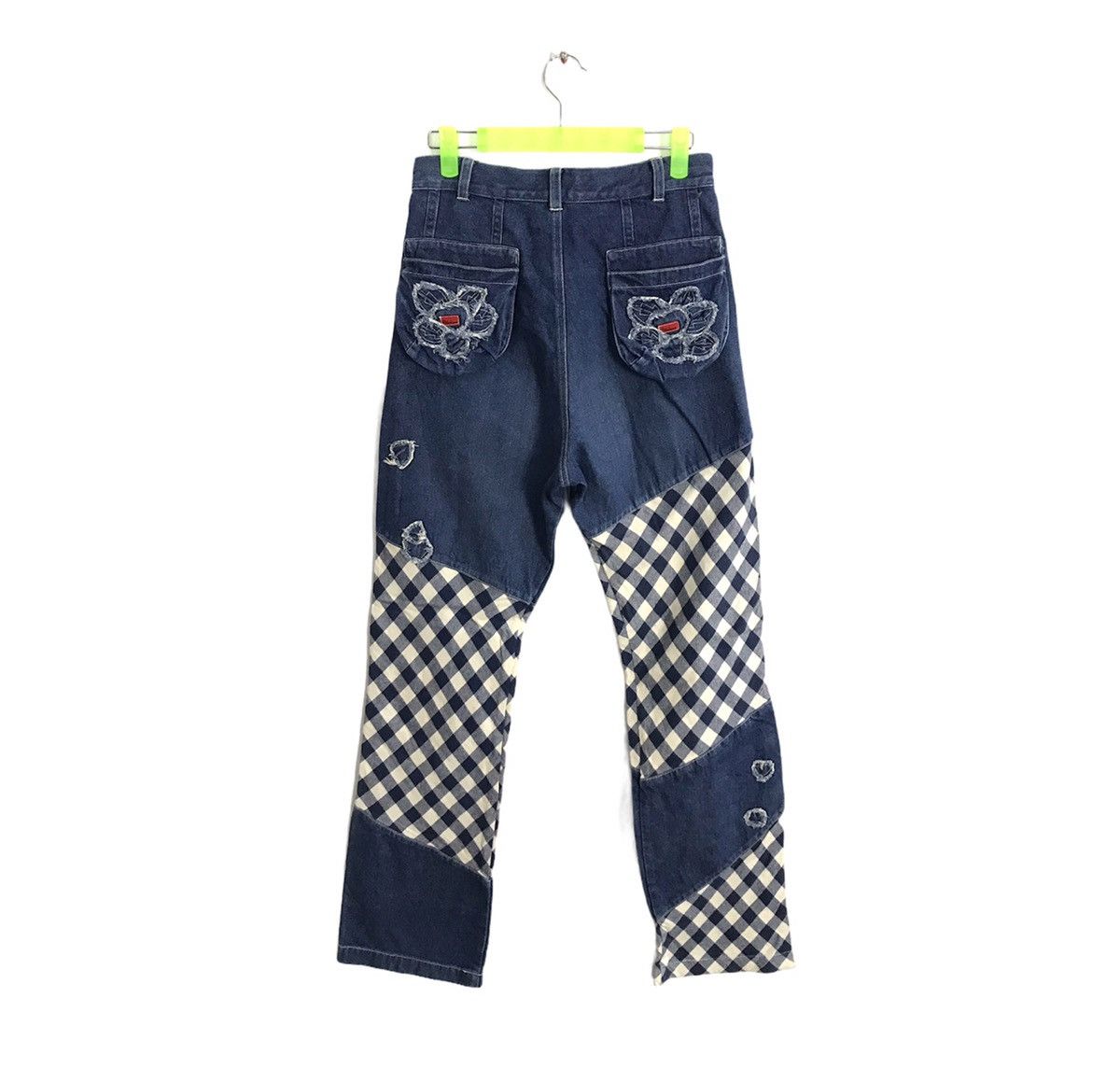 Japanese Brand Vintage Potechino Plaid Checked Patchwork Distressed Denim Size 26" / US 2 / IT 38 - 1 Thumbnail