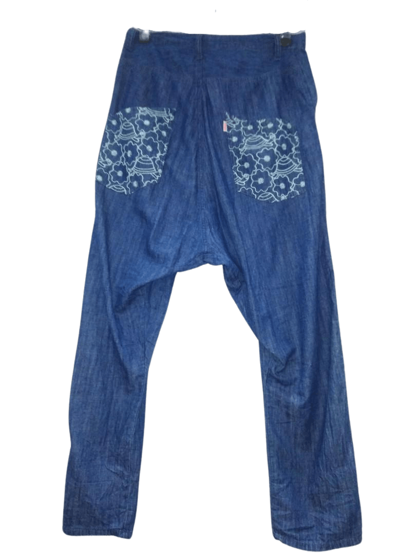 Issey Miyake Né-net Japanese Denim Pants w/ Sakura Wave Embroidery Size US 31 - 1 Thumbnail