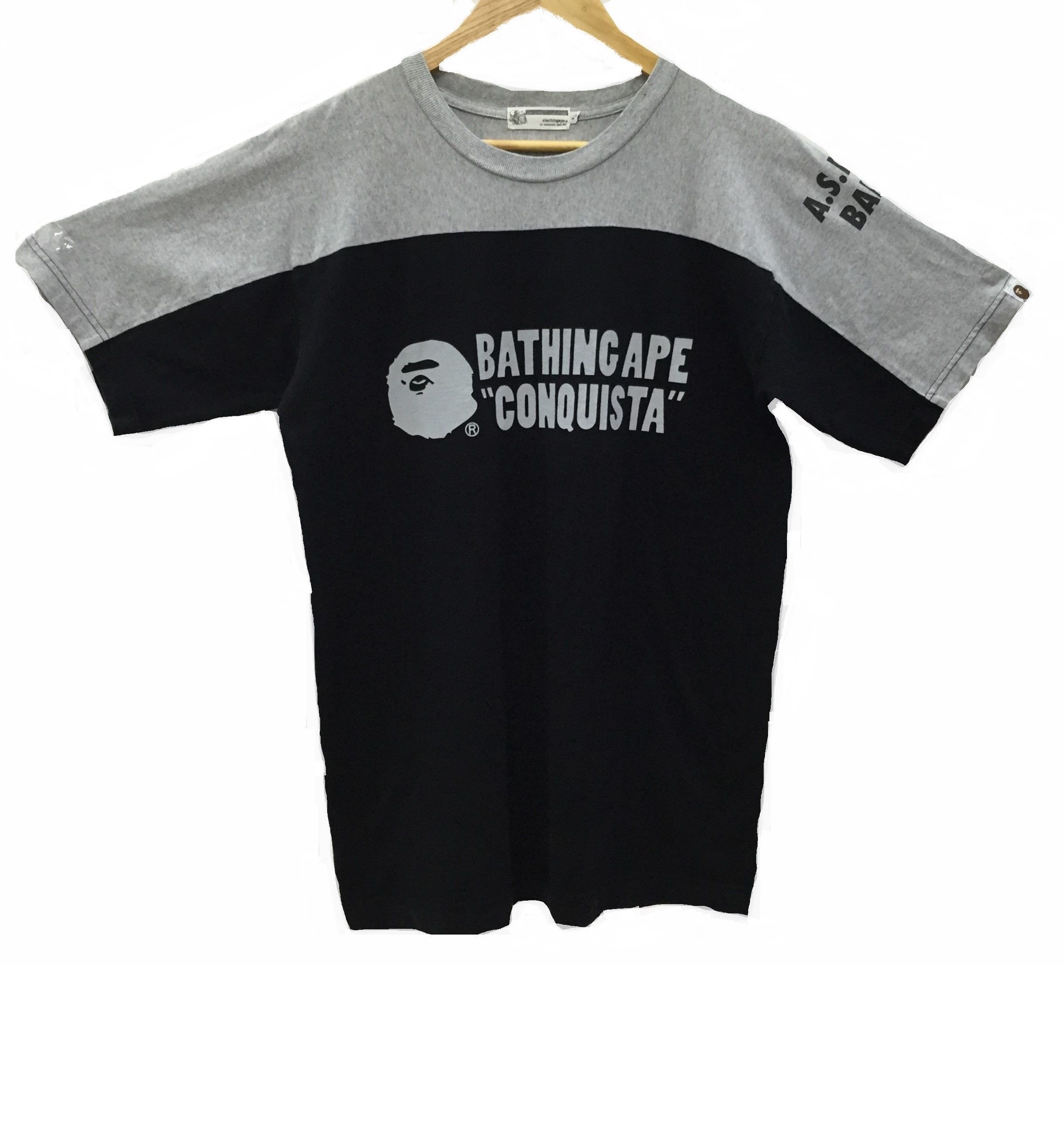 image of Bape Conquista 2001 Raglan Tee in Grey, Men's (Size Large)