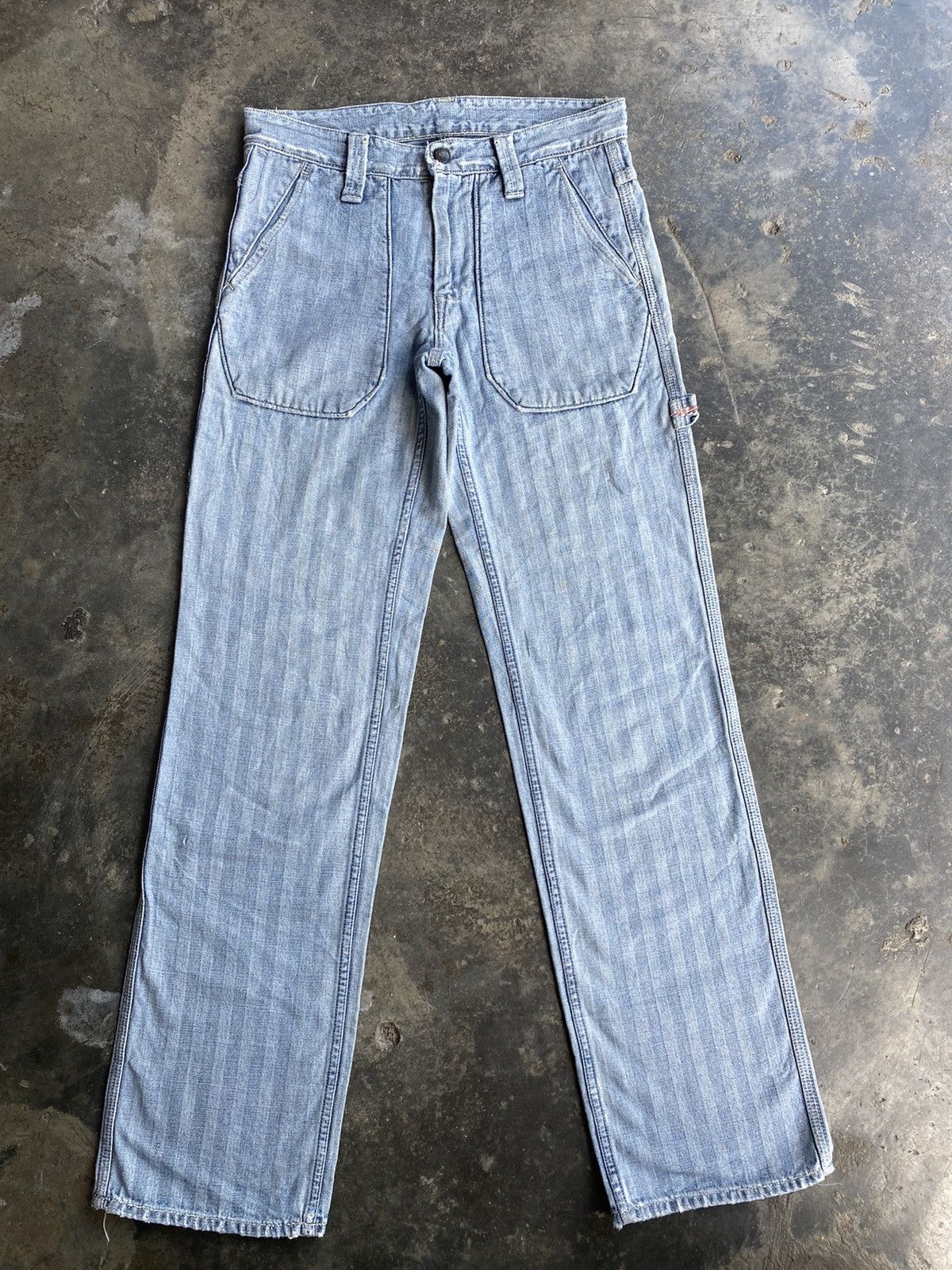 Blue Blue Japan × Japanese Brand × Vintage Blue Blue Distressed Stripe Pant Size US 29 - 1 Thumbnail