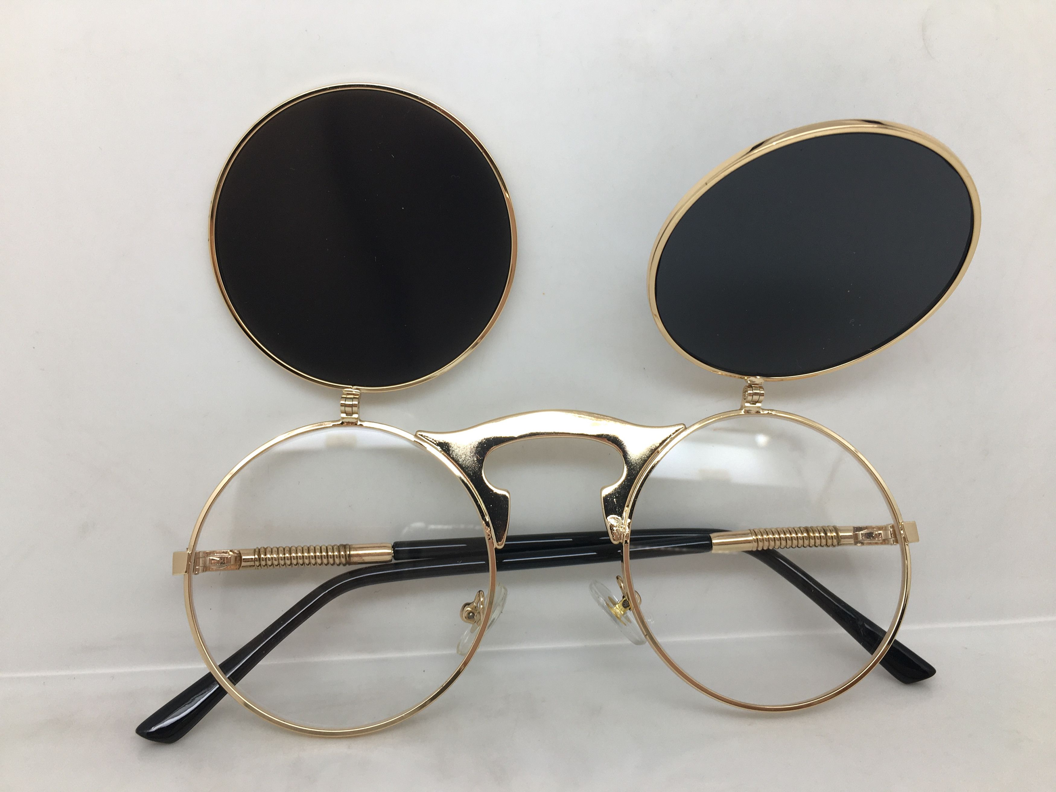 Vintage Vintage Round Eyeglasses Frame w/Flip Sun Lens Size ONE SIZE - 5 Thumbnail