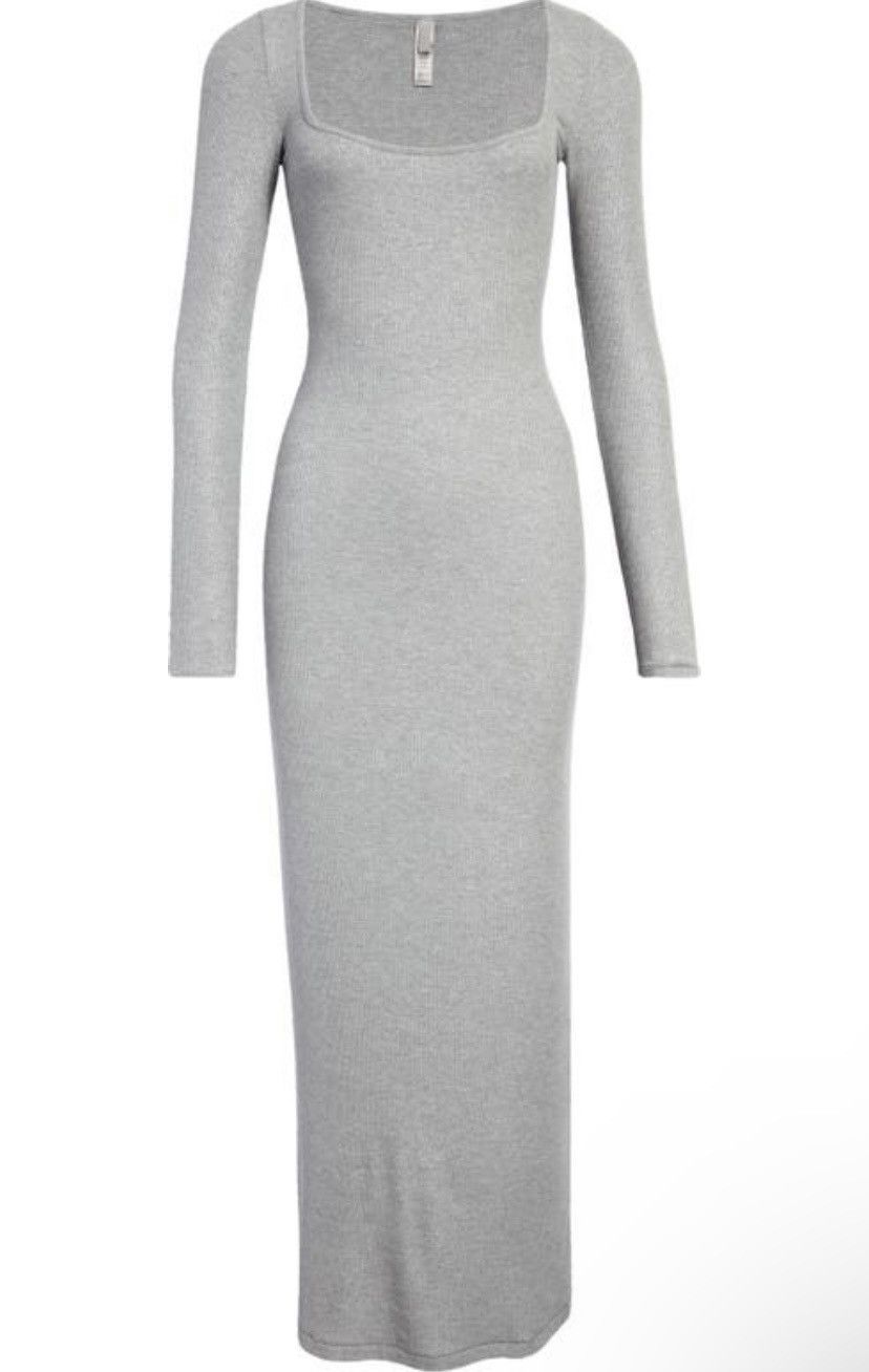 Skims Lounge Ribbed Long Sleeve Maxi Dress size M