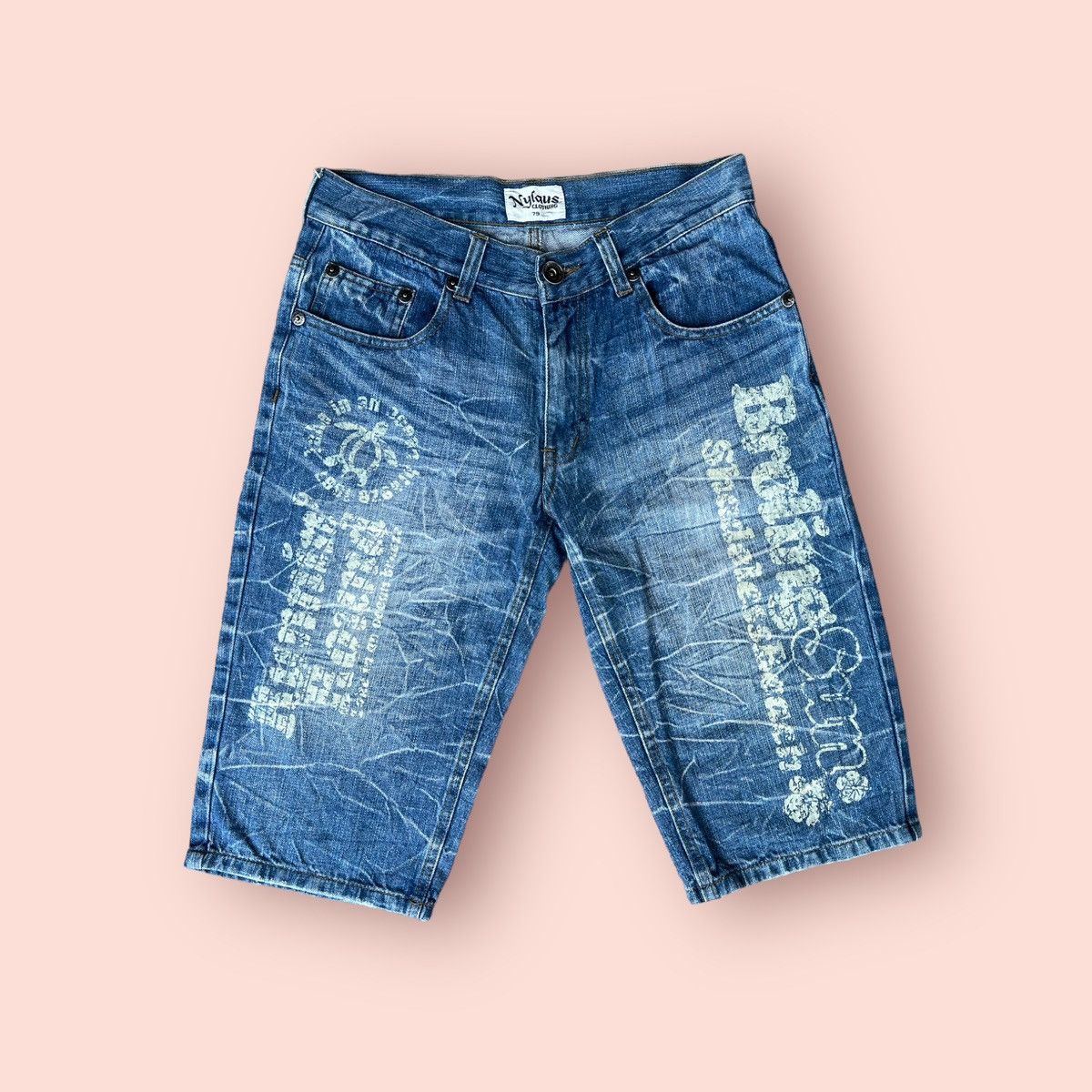Japanese Brand VINTAGE NYLAUS PAINTED DENIM SHORTS Size US 28 / EU 44 - 2 Thumbnail