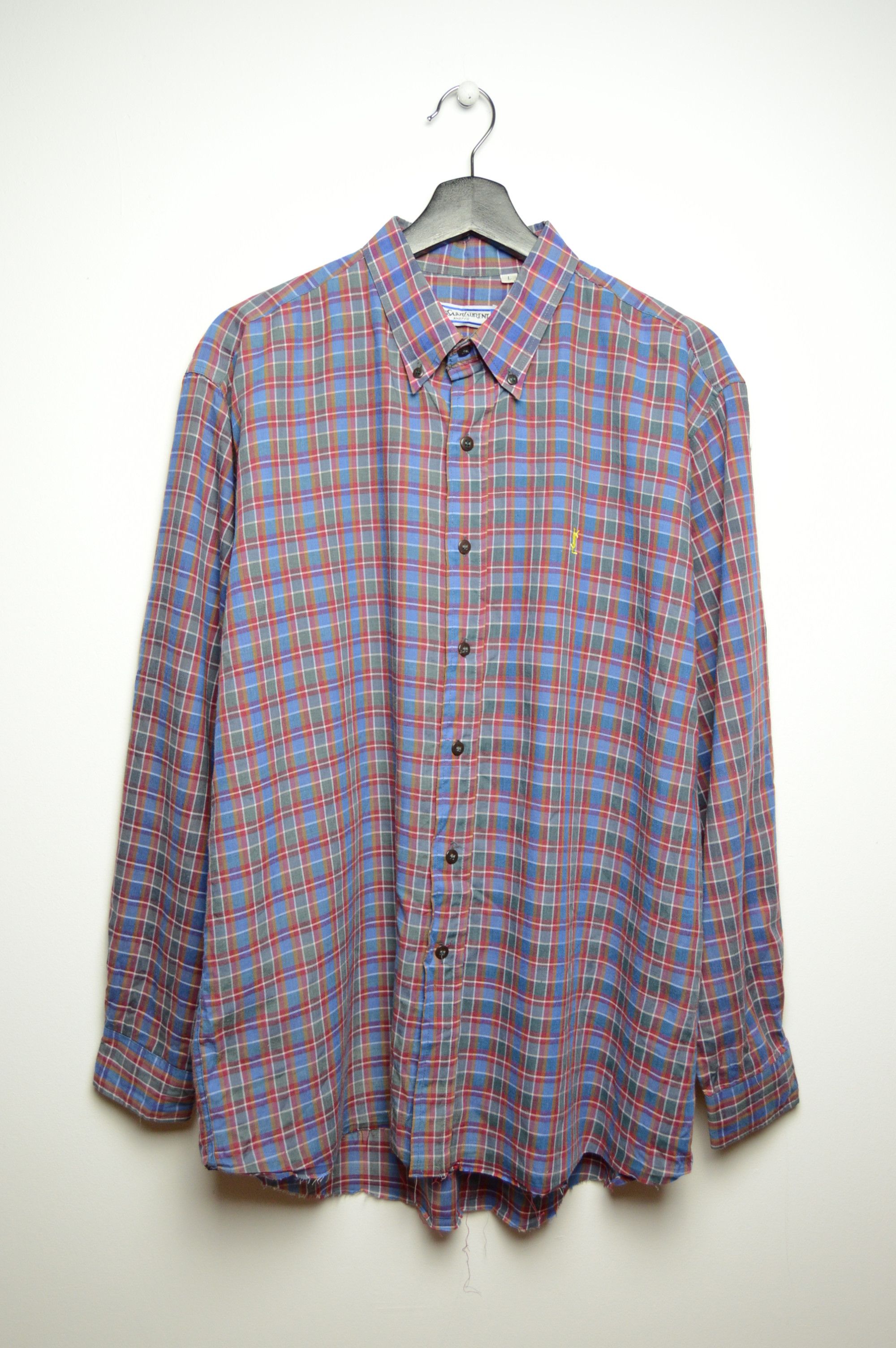 image of YSL Thrashed Vintage Shirt Flannel Travis in Plaid, Men's (Size Large)