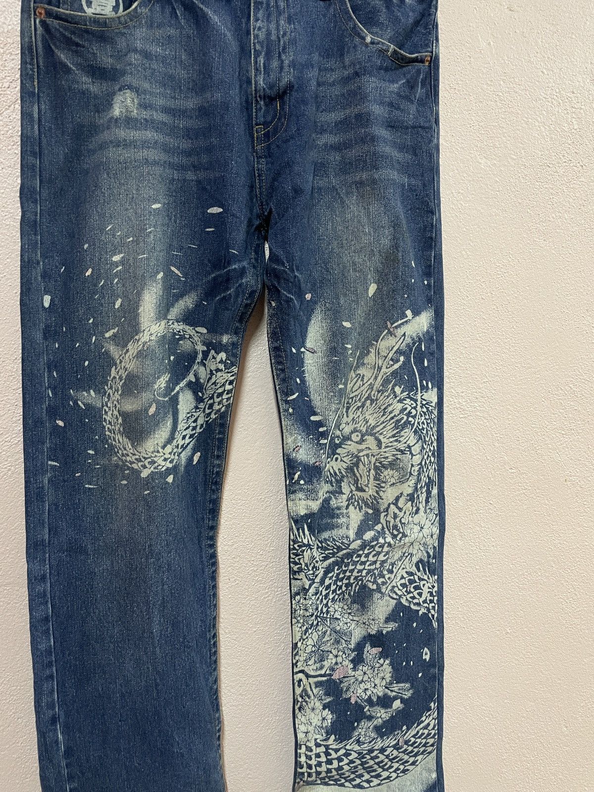 Japanese Brand Karakuri Japanese tradition Dragon Printed Blue Jeans W34 Size US 34 / EU 50 - 4 Thumbnail