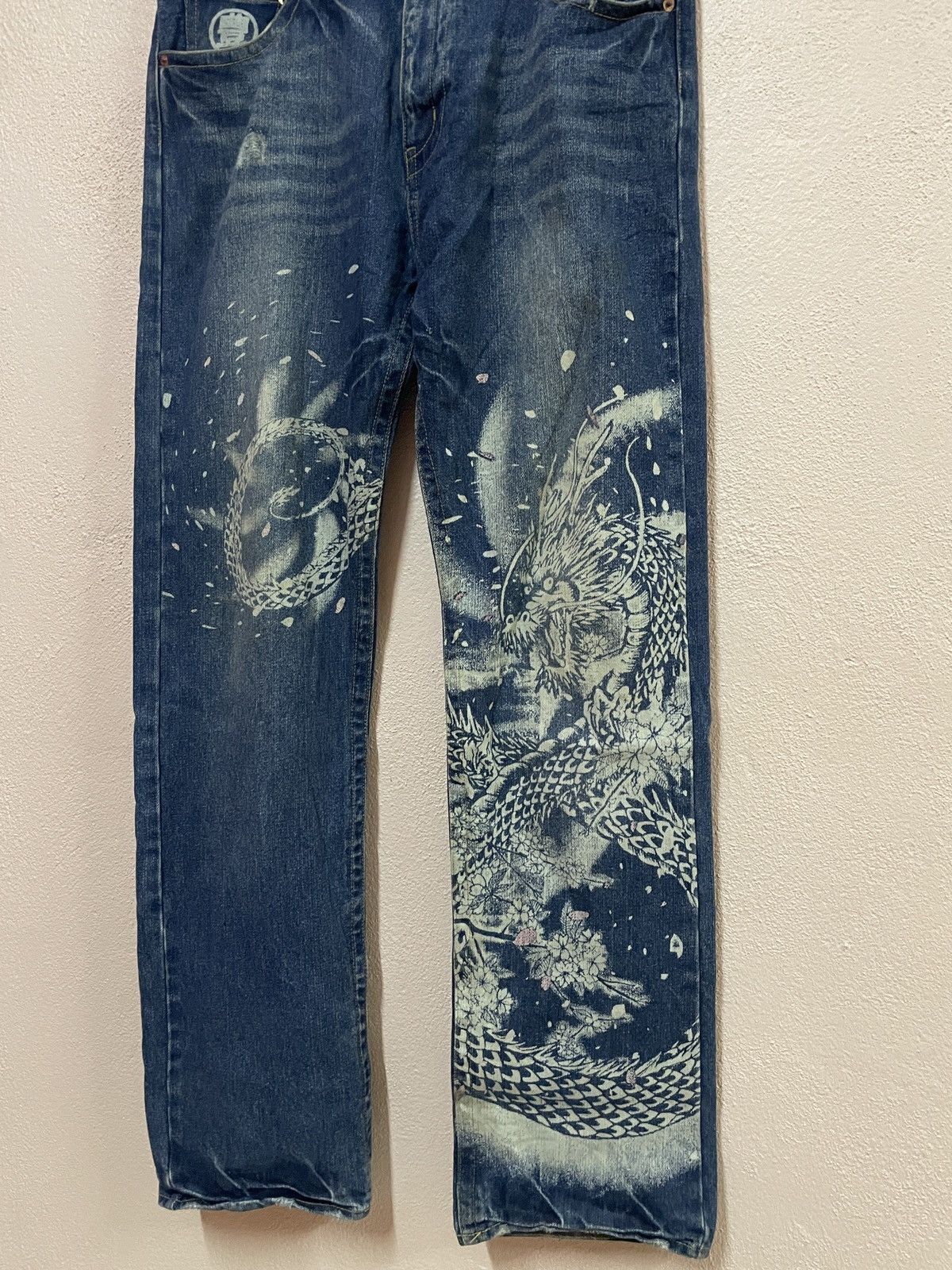Japanese Brand Karakuri Japanese tradition Dragon Printed Blue Jeans W34 Size US 34 / EU 50 - 3 Thumbnail