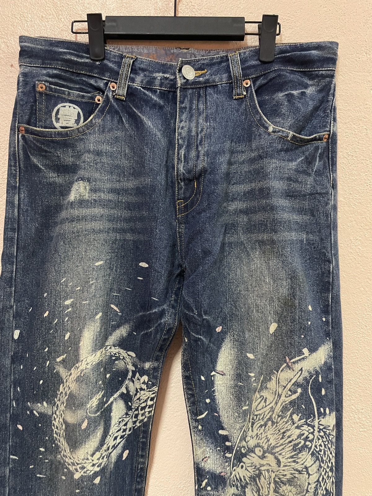 Japanese Brand Karakuri Japanese tradition Dragon Printed Blue Jeans W34 Size US 34 / EU 50 - 5 Thumbnail