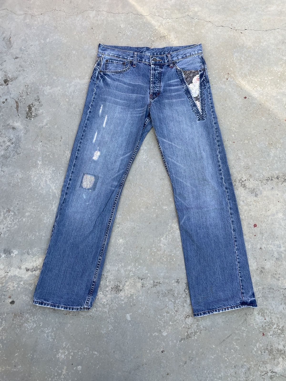 Japanese Brand Takeo kikuchi jeans collection denim patchwork sakura ART Size US 34 / EU 50 - 1 Thumbnail