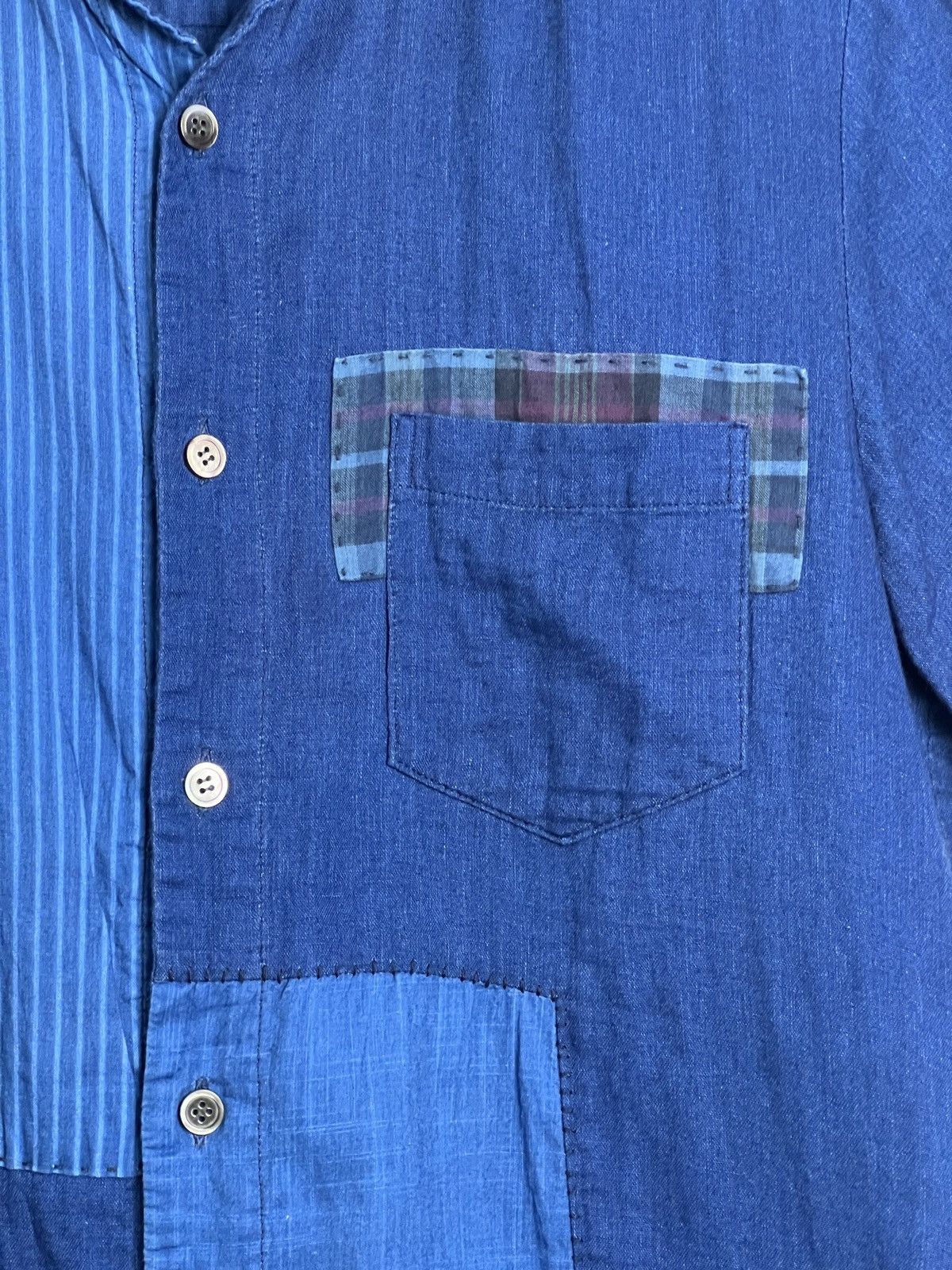 Blue Blue Japan Patchwork Indigo Dyed Button Up Shirt Size US S / EU 44-46 / 1 - 3 Thumbnail