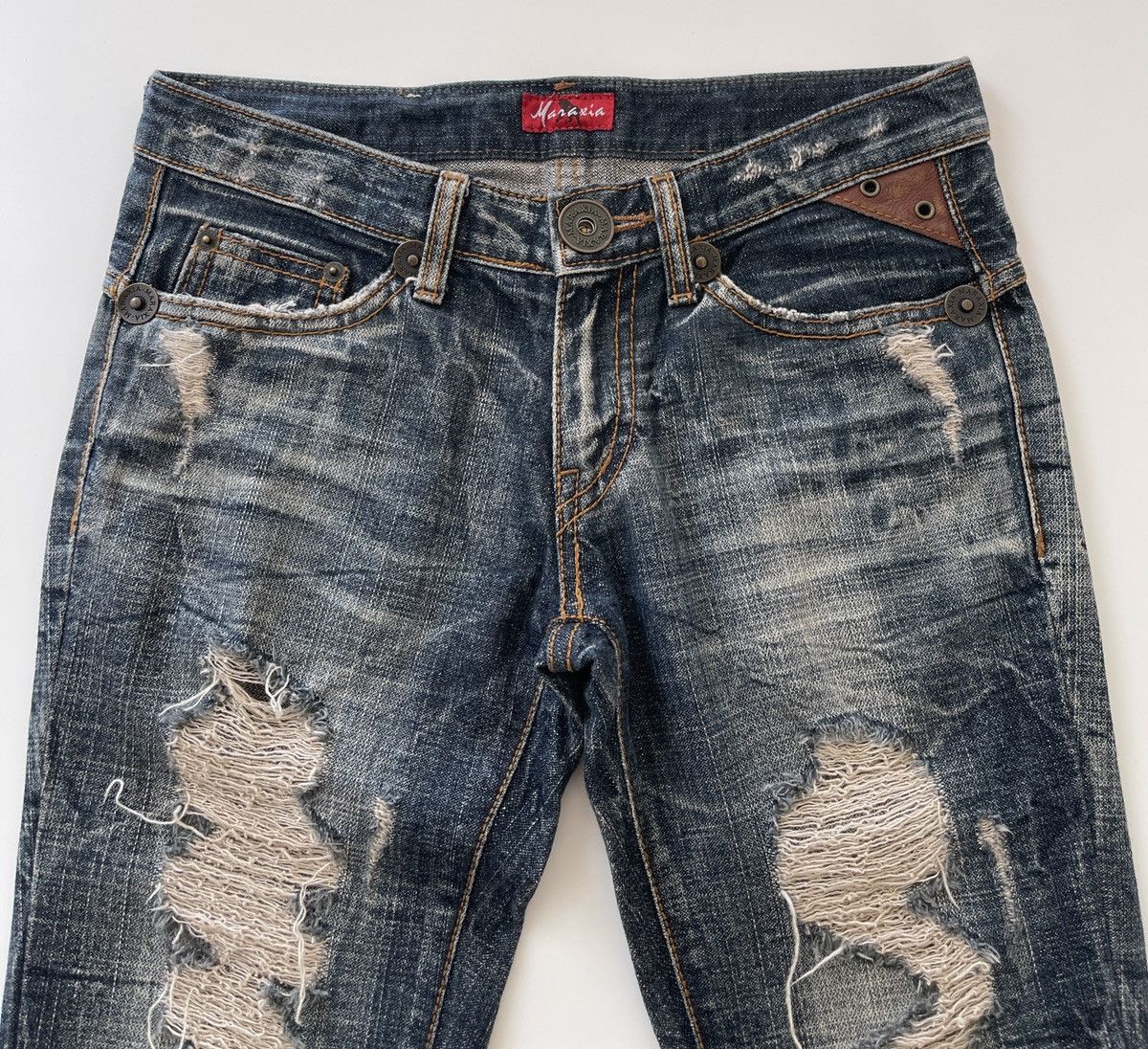 Japanese Brand Japanese Maraxia Distressed Flared Denim Size 28" / US 6 / IT 42 - 5 Thumbnail