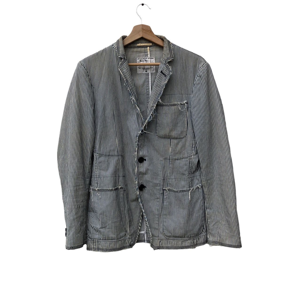image of Vintage Mario Matteo Distressed Hikory Jacket in Blue, Men's (Size Medium)