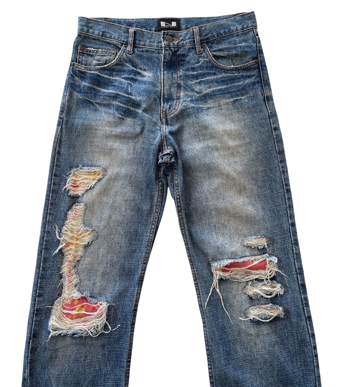 Japanese Brand Nylaus Distressed Patchwork Denim Size US 31 - 3 Thumbnail