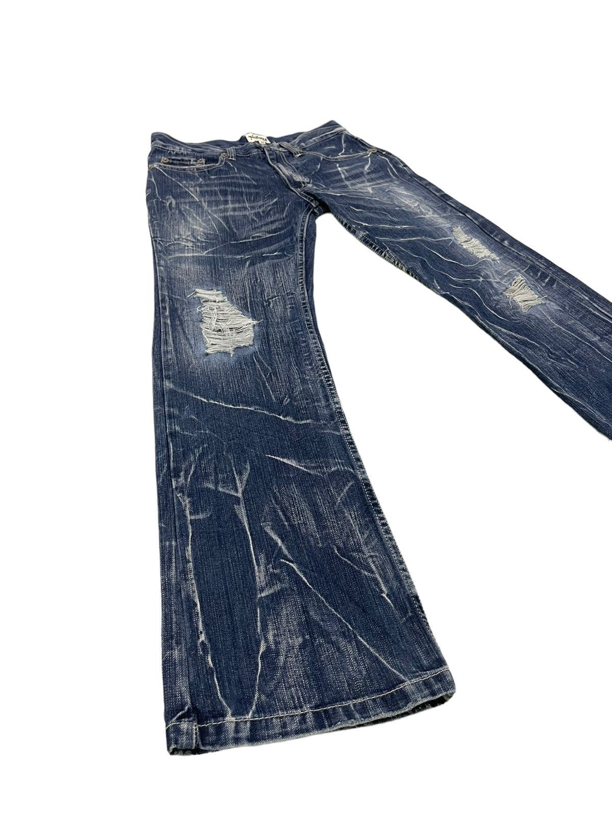 Japanese Brand Flare Jeans Nylaus Distress Denim Low Rise Boot Cut 2🟦9 Size US 30 / EU 46 - 1 Thumbnail