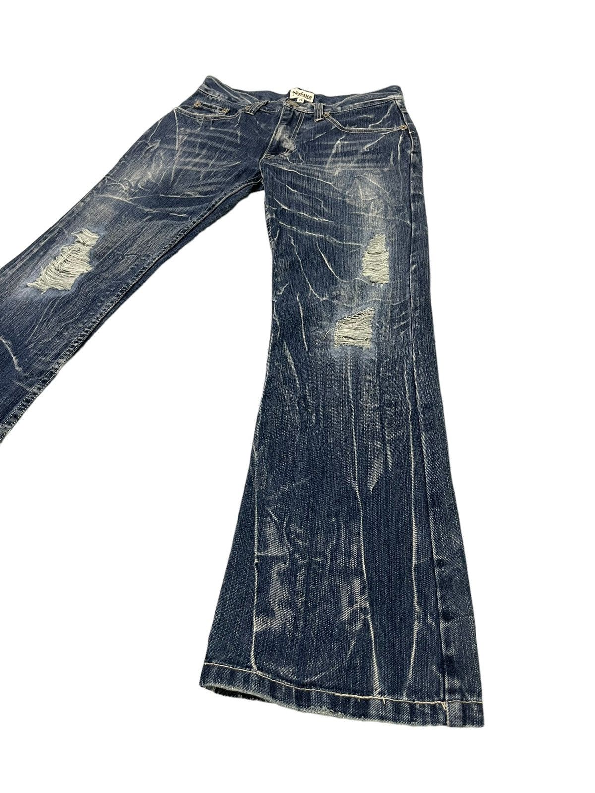 Japanese Brand Flare Jeans Nylaus Distress Denim Low Rise Boot Cut 2🟦9 Size US 30 / EU 46 - 3 Thumbnail