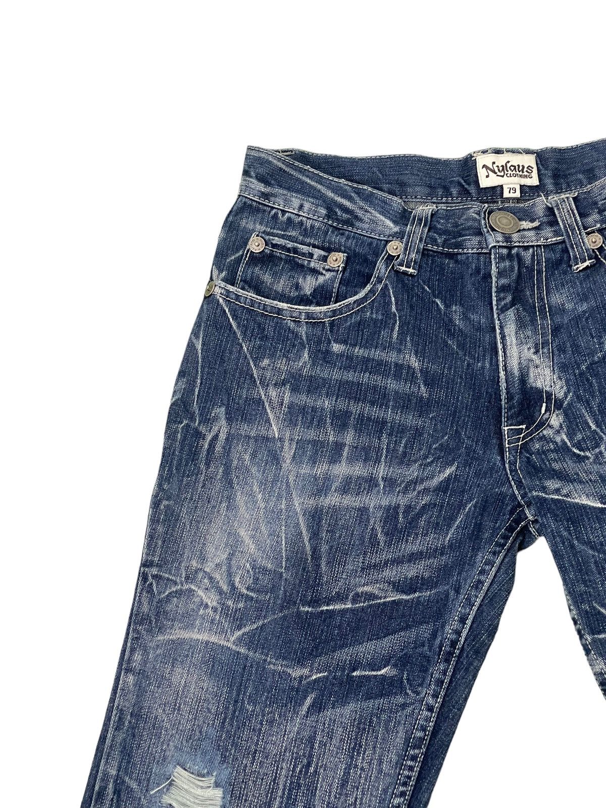 Japanese Brand Flare Jeans Nylaus Distress Denim Low Rise Boot Cut 2🟦9 Size US 30 / EU 46 - 8 Thumbnail