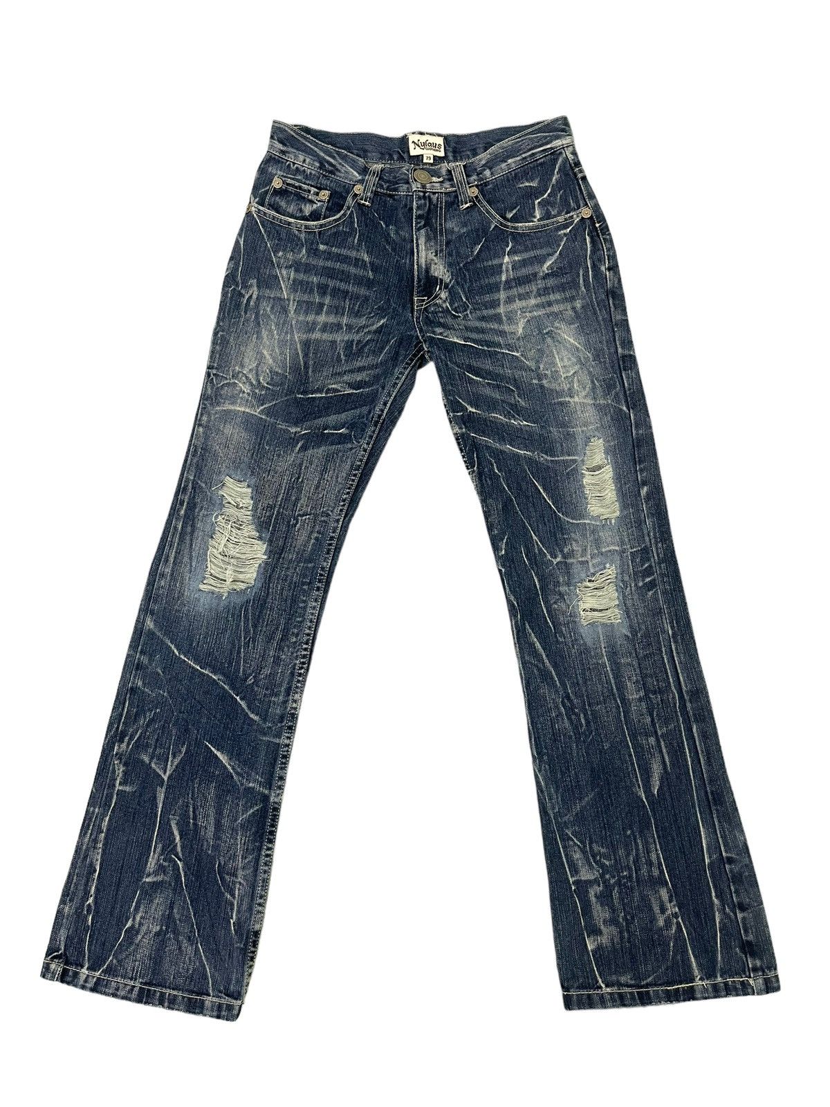 Japanese Brand Flare Jeans Nylaus Distress Denim Low Rise Boot Cut 2🟦9 Size US 30 / EU 46 - 2 Thumbnail