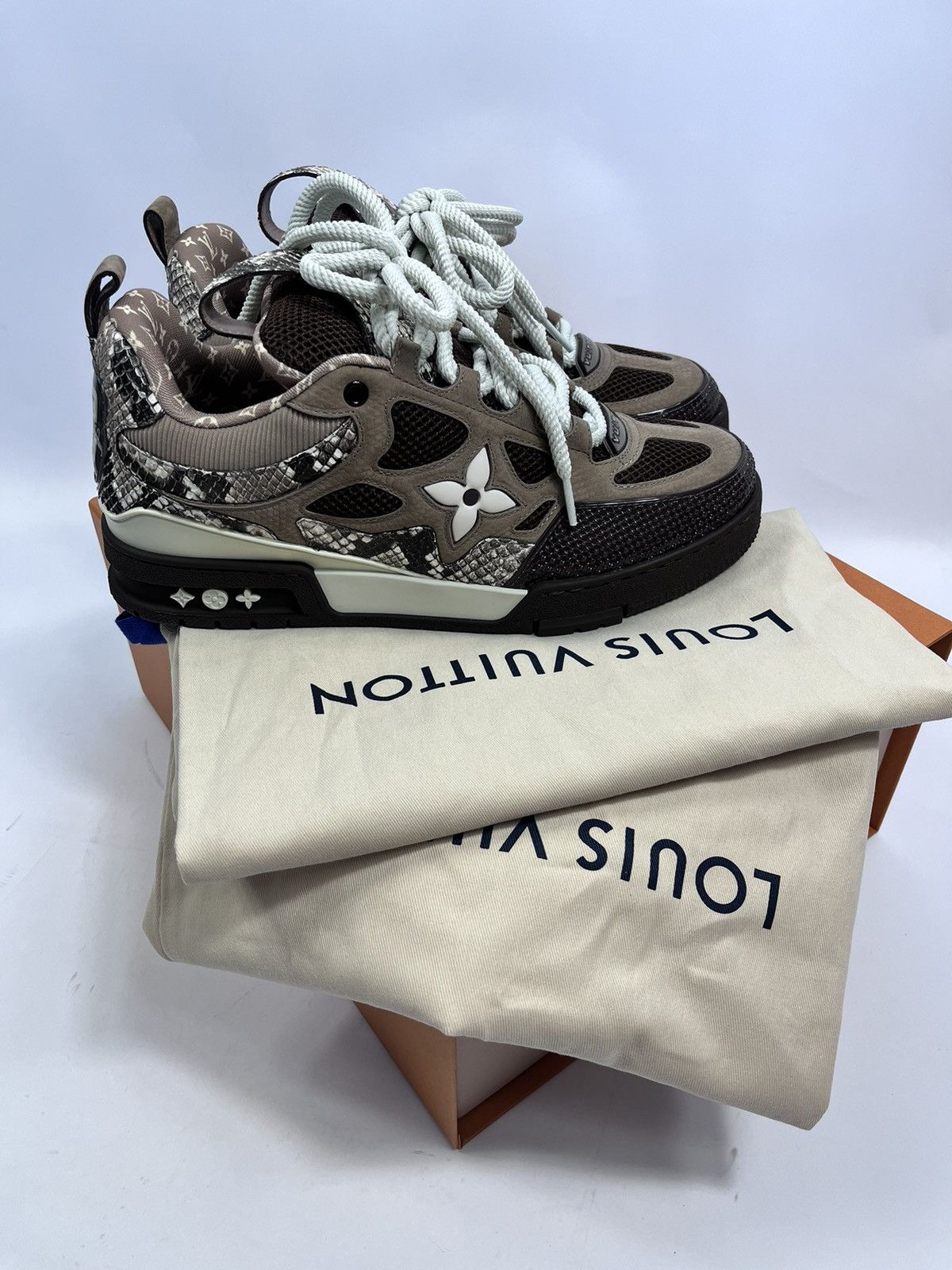 Louis Vuitton BROWN PYTHON SK8 LEATHER SNEAKERS Size US 10 / EU 43 - 1 Thumbnail