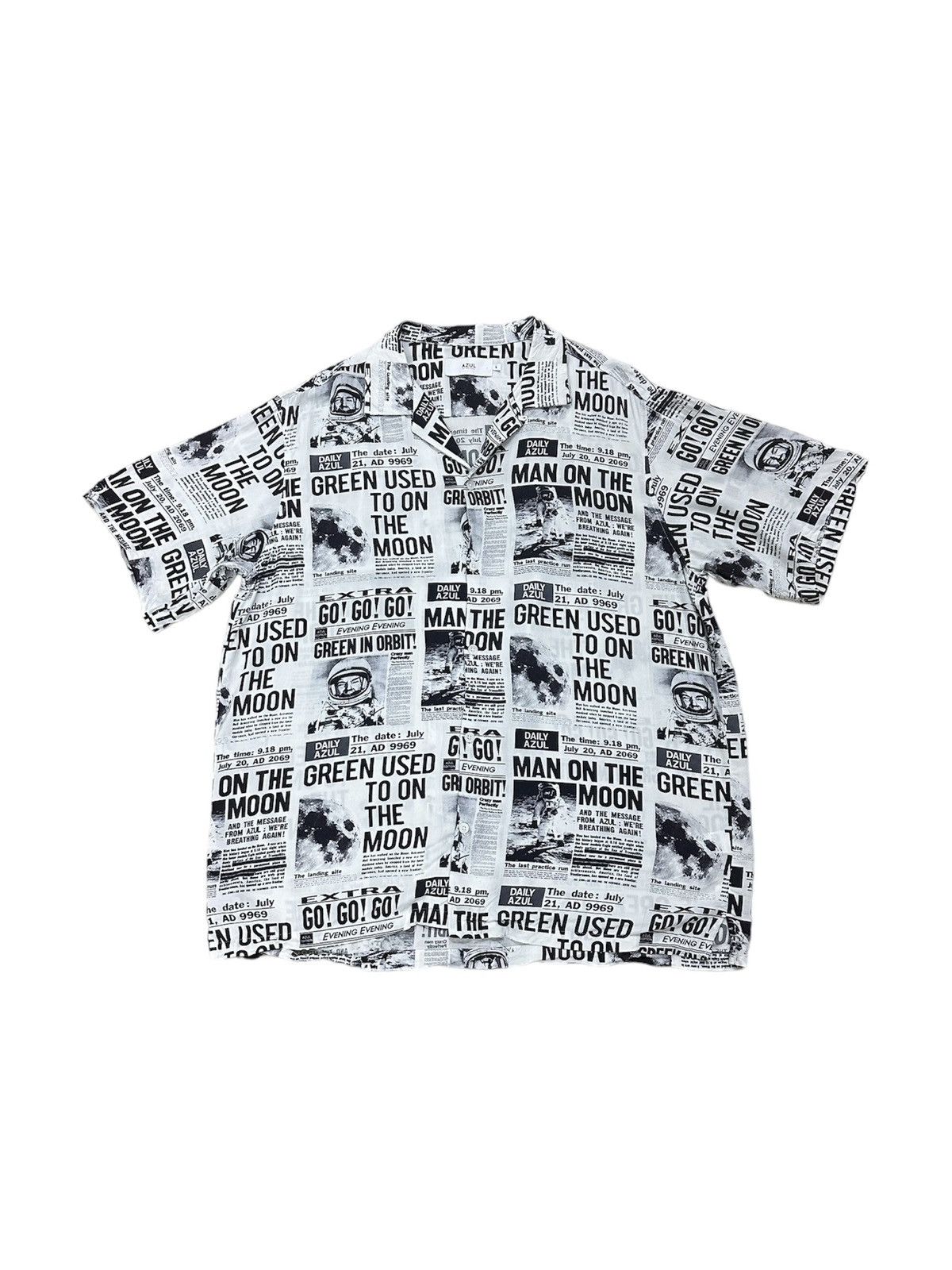 Rare Azul By Moussy Astronaut Full Print Open Collar Shirt